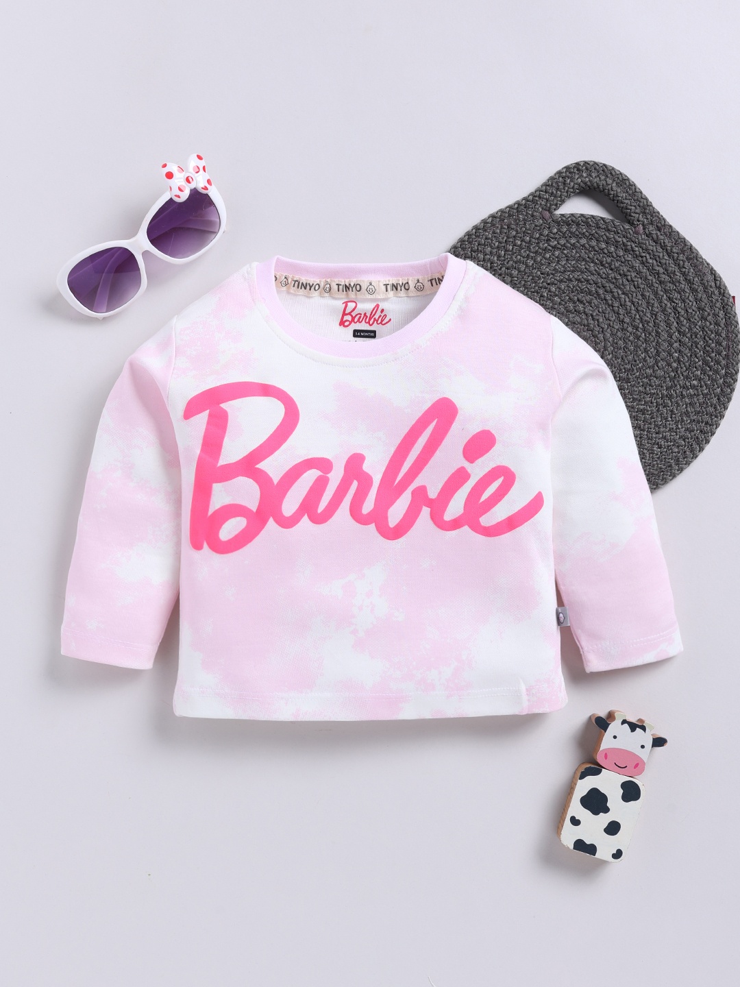 

YK X Tinyo Infant Girls Barbie Typography Printed Cotton T-shirt, Pink