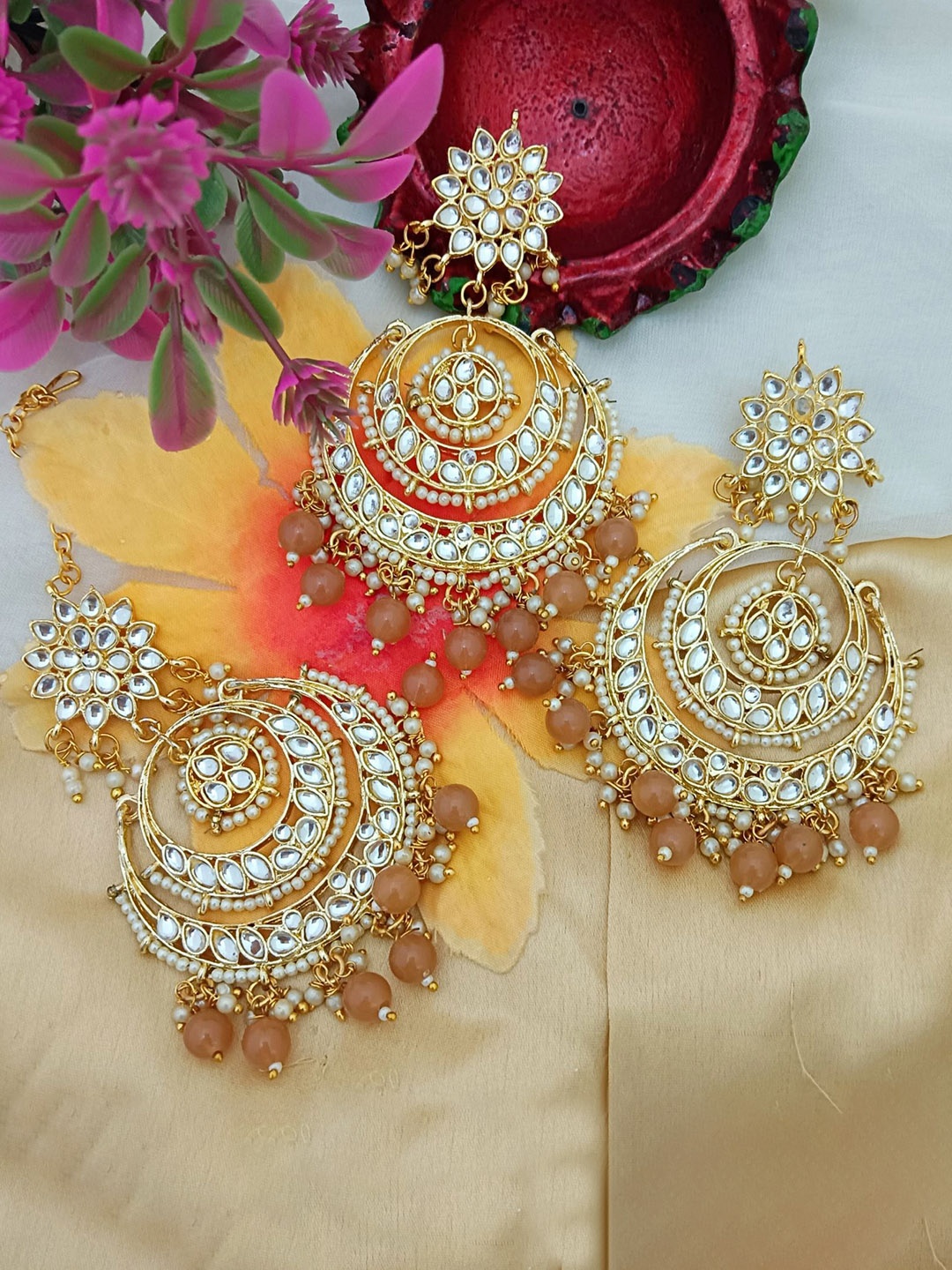 

EVY Gold-Plated Artificial Beads Contemporary Chandbalis