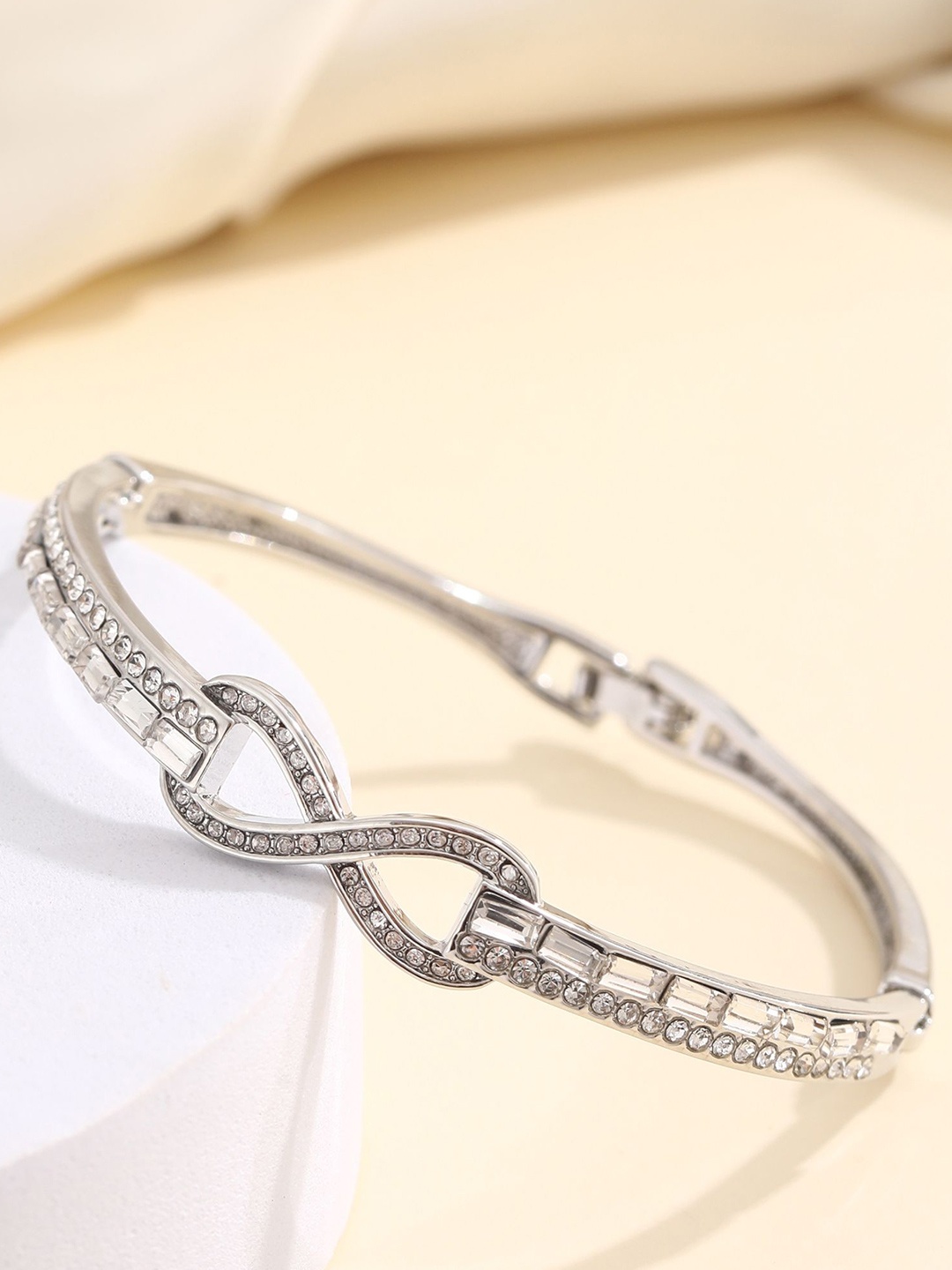

Shining Diva Fashion Silver-Plated Crystals And Stones Studded Bangle-Style Bracelet