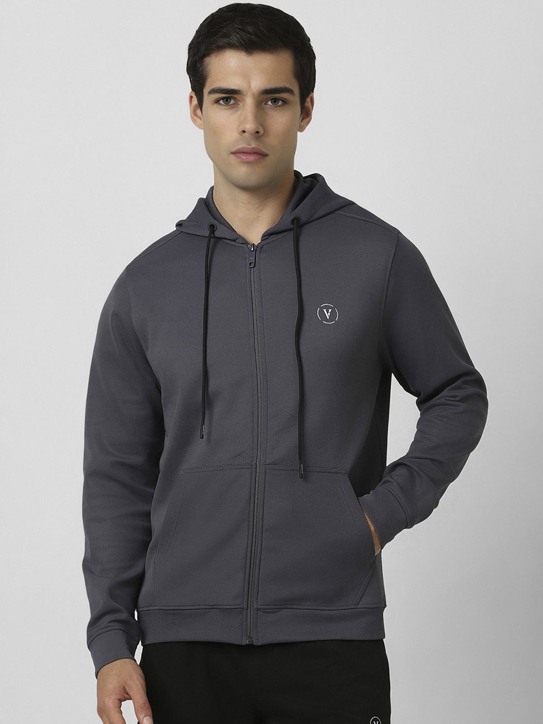 

Van Heusen Men Hooded Solid Casual Sporty Jacket, Grey