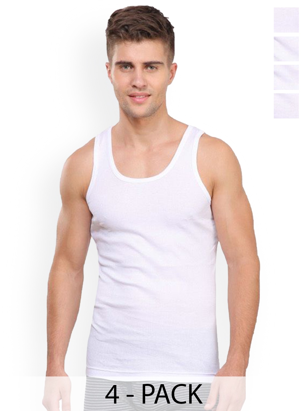 

Rupa Pack Of 4 Pure Cotton Innerwear Vests Frontline-Rib-White-RN-4-85