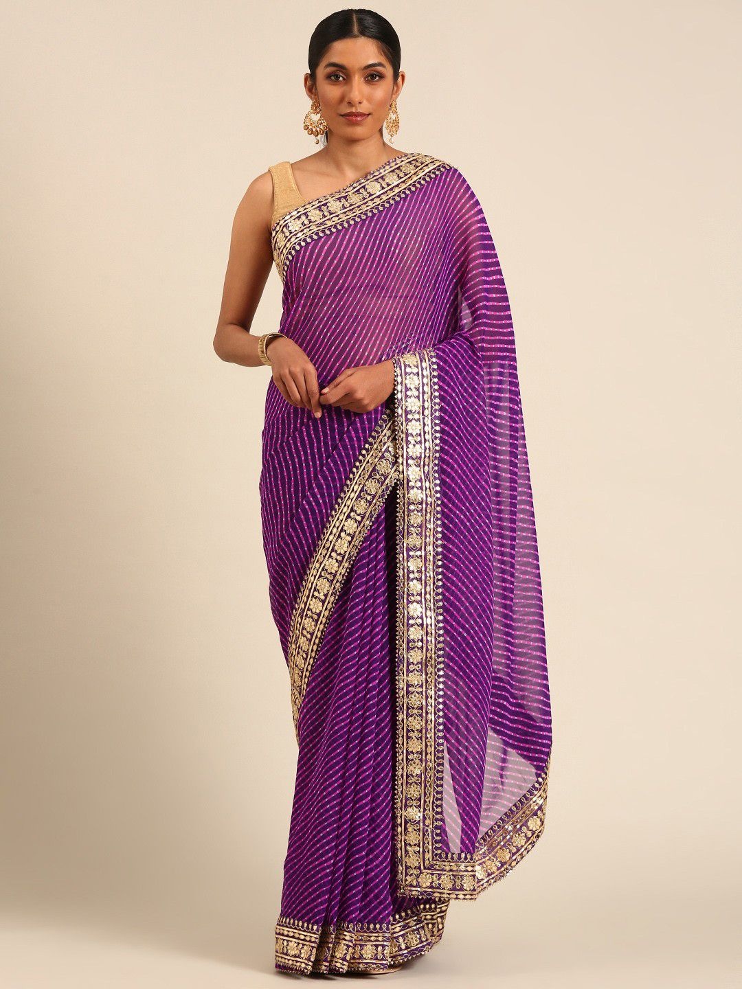 

LeeliPeeri Designer Leheriya Gotta Patti Poly Georgette Leheriya Saree, Purple