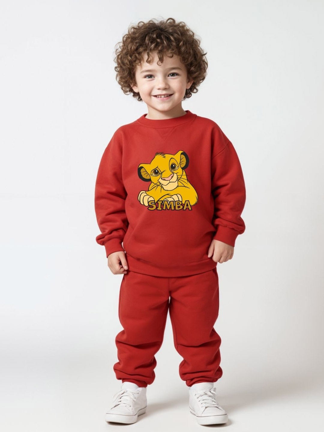 

Minicult Kids Printed Round Neck Pure Cotton Sweatshirt With Jogger, Red