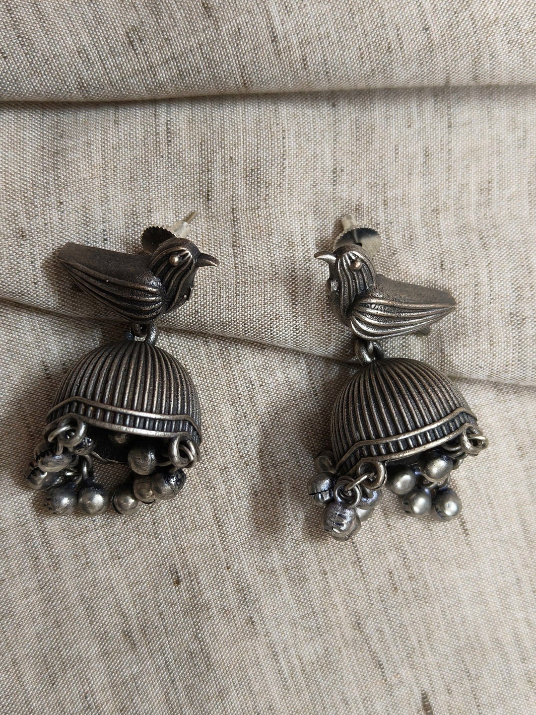 

Molcha Dome Shaped Oxidised Jhumkas, Silver