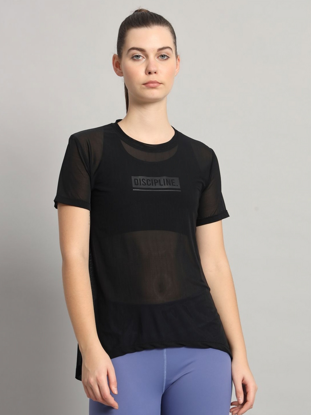 

MKH Women Dri-FIT Typography Printed Round Neck T-shirt, Black