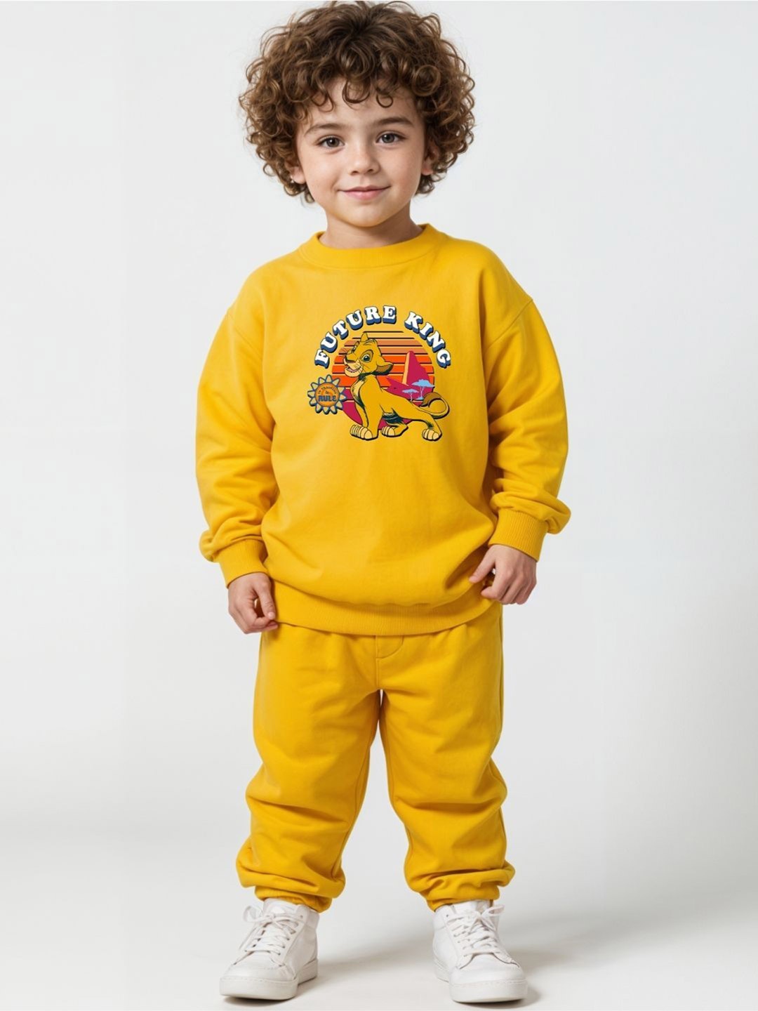 

Minicult Kids Printed Round Neck Pure Cotton Sweatshirt With Jogger, Yellow