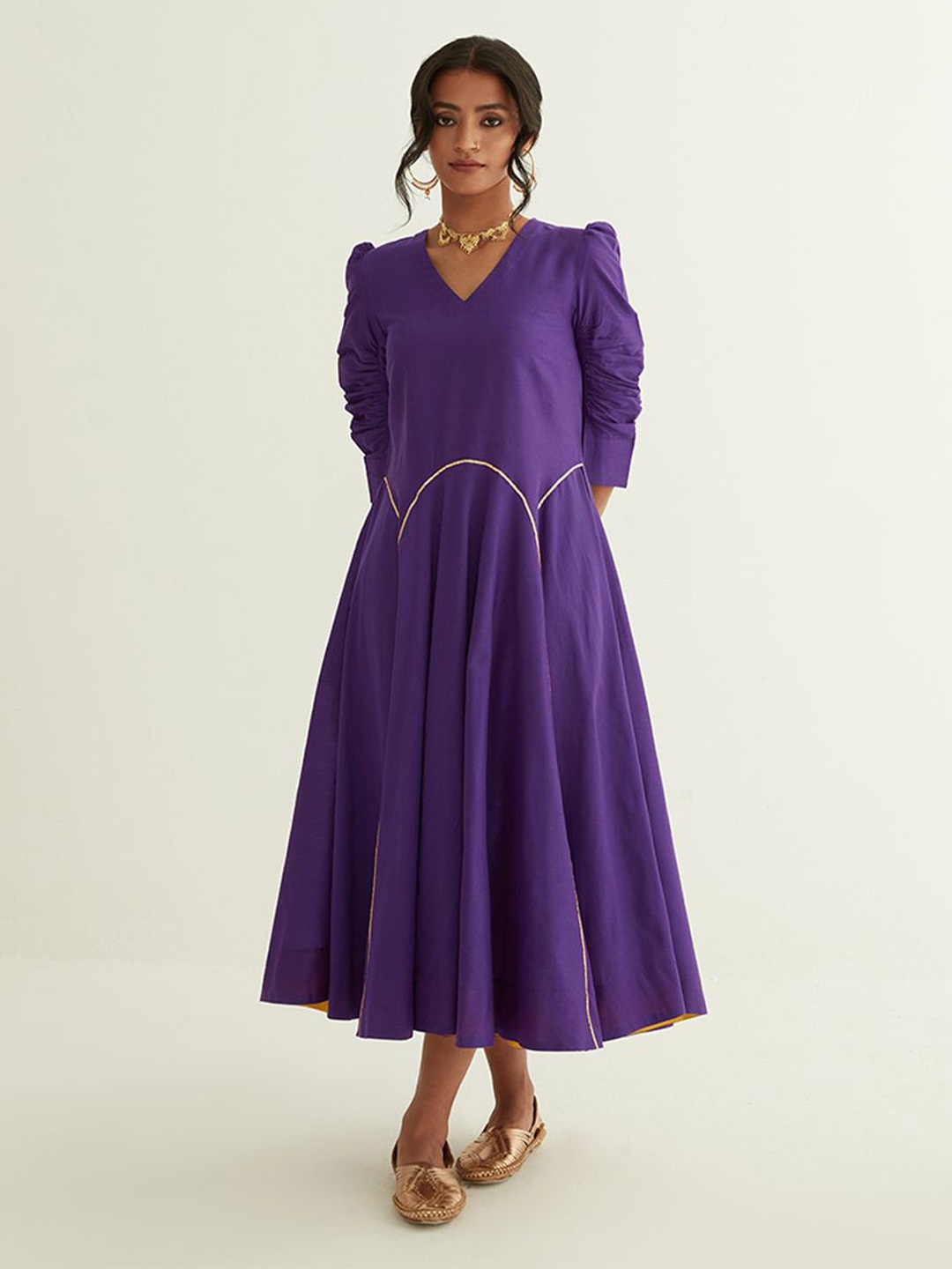 

Abhishti Circular Panelled Dress Highlighted With Gota patti, Purple