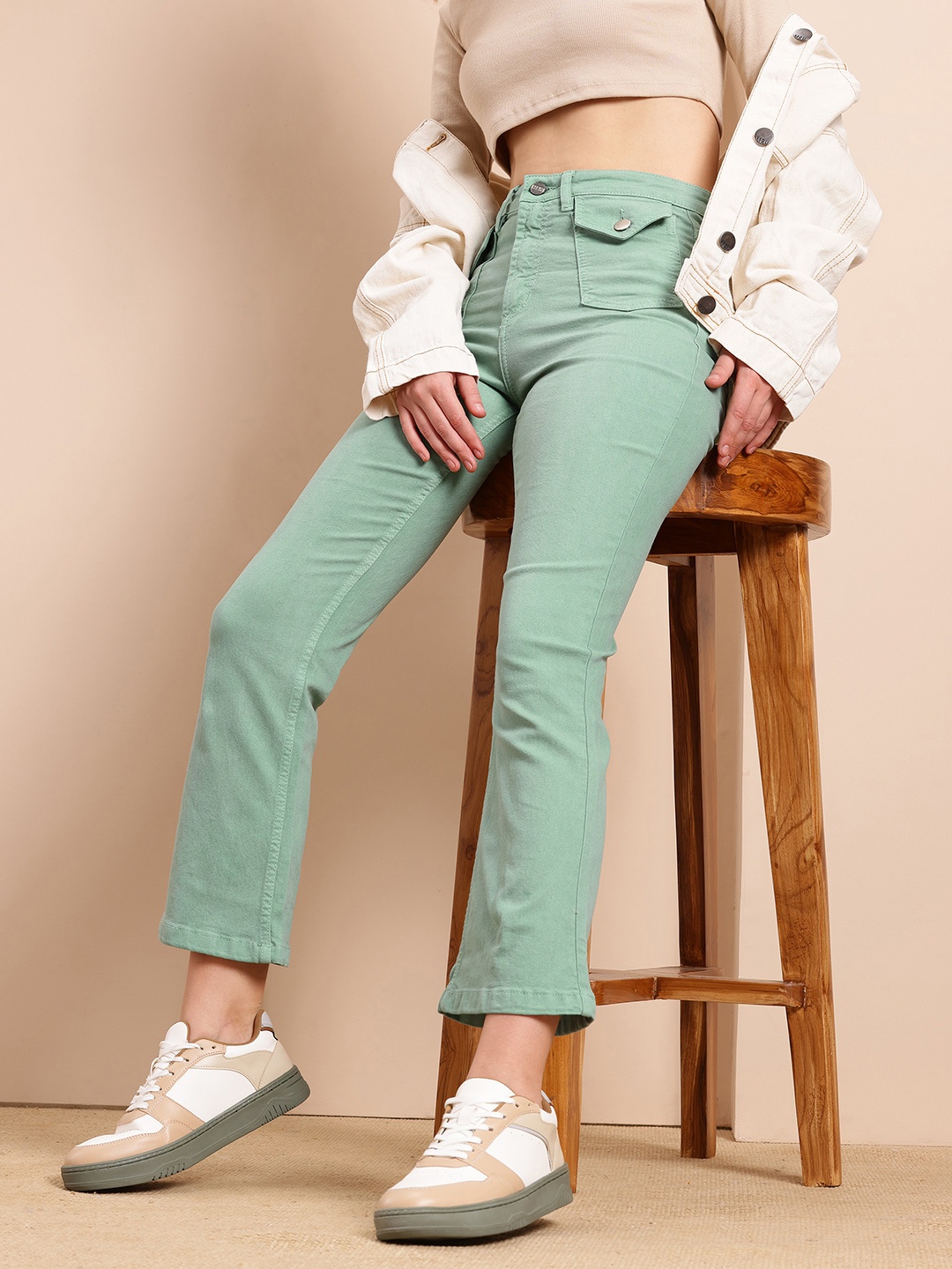 

Mast & Harbour Women Bootcut Stretchable Jeans, Sea green