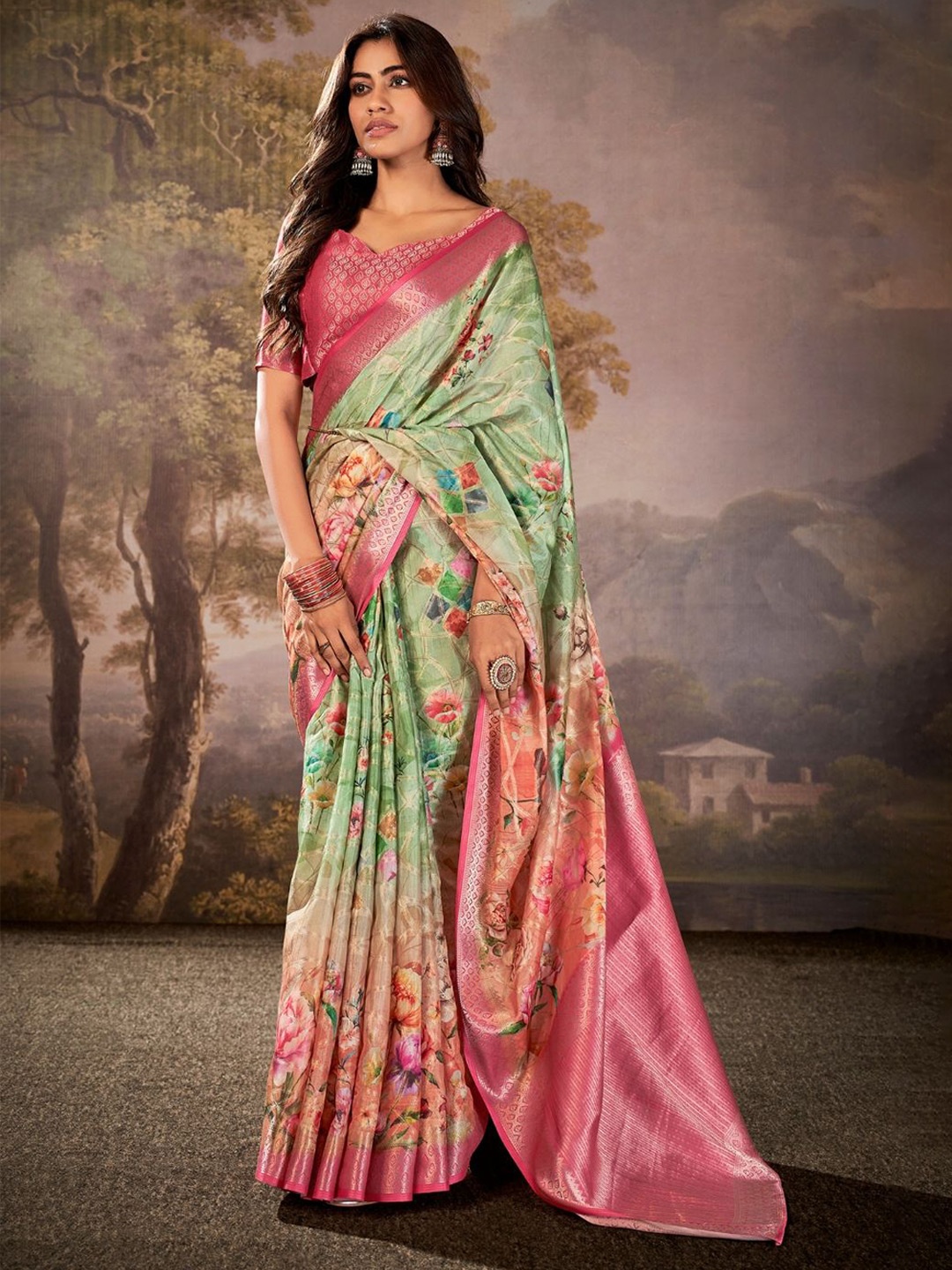 

DEVATITHI Green Cotton Silk Saree