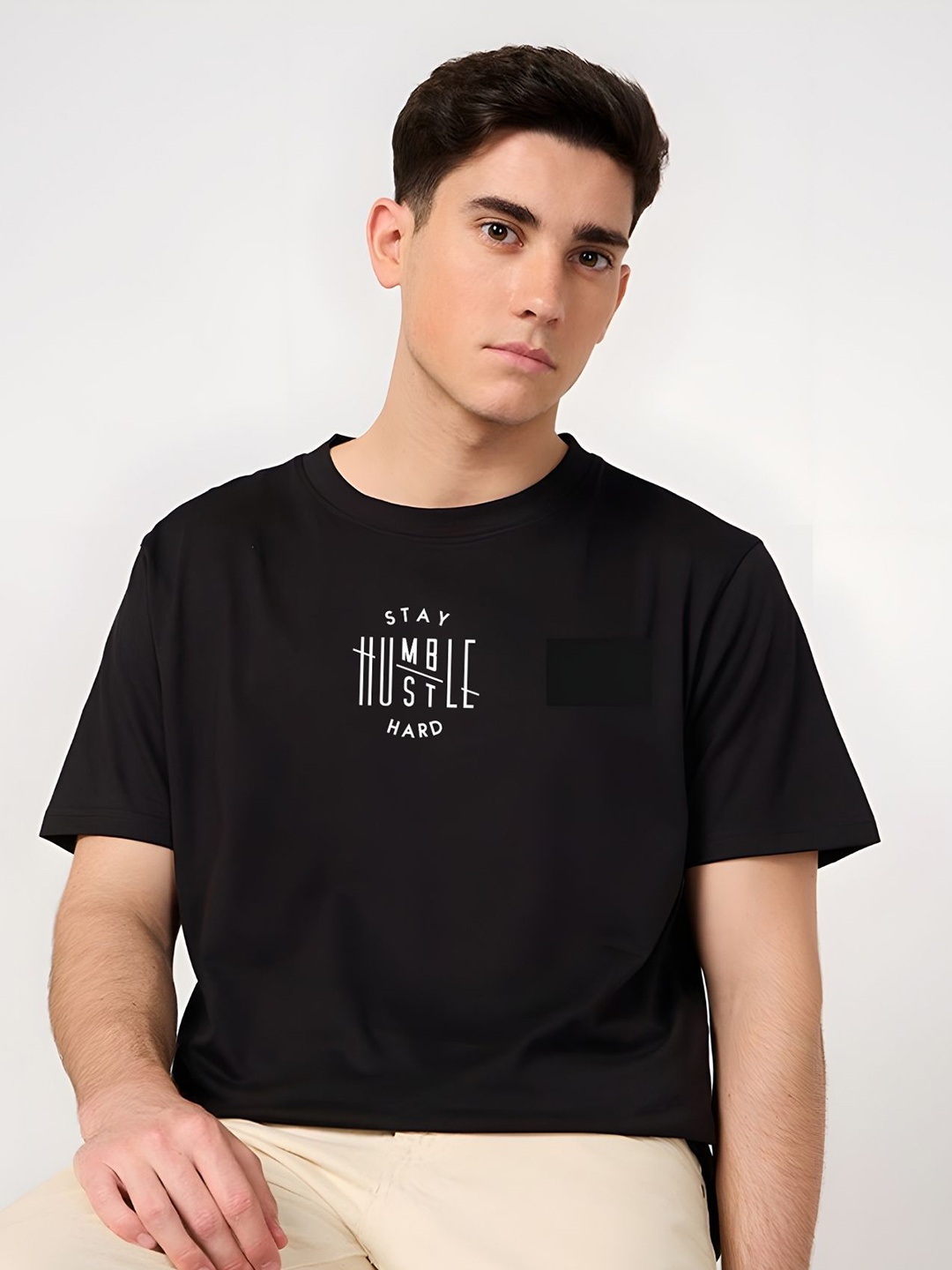 

Moda Rapido Men Typography Printed Round Neck Cotton Relaxed Fit T-shirt, Black