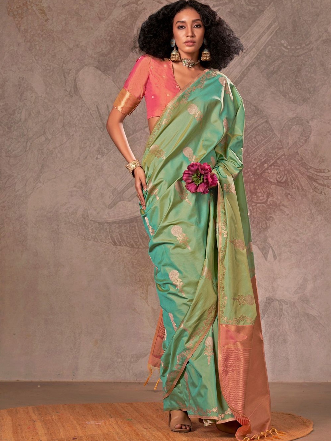 

BLENDIFY Woven Design Zari Silk Blend Banarasi Saree, Blue