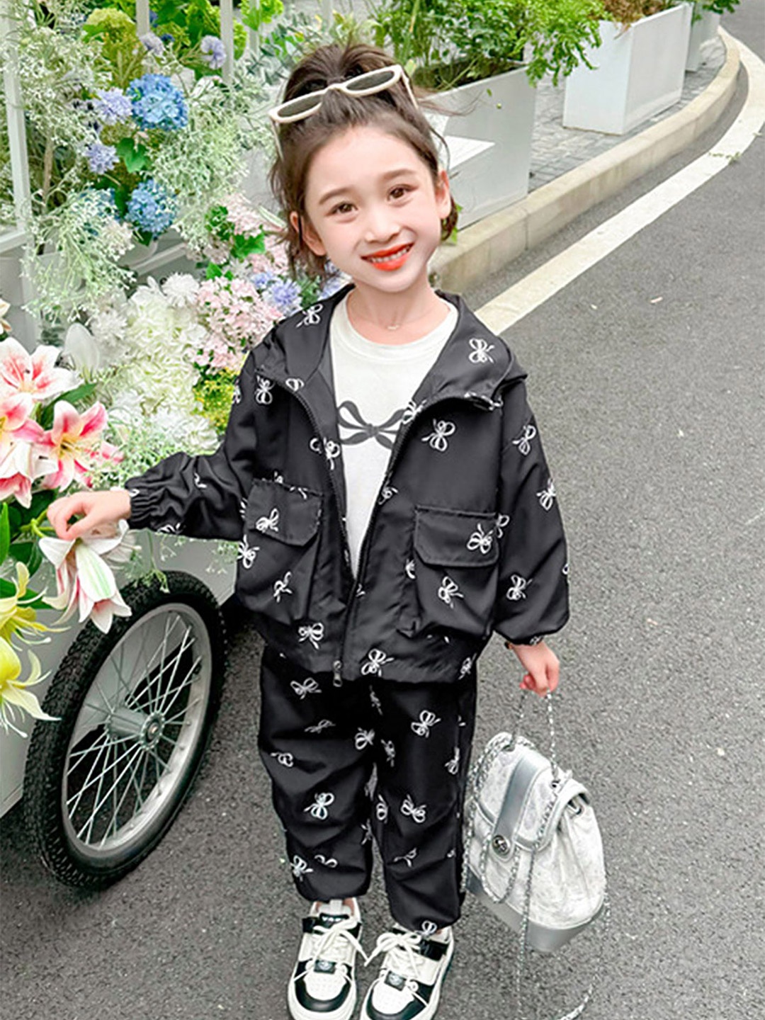 

LULU & SKY Girls Printed Long Sleeves Jacket With Jogger, Black