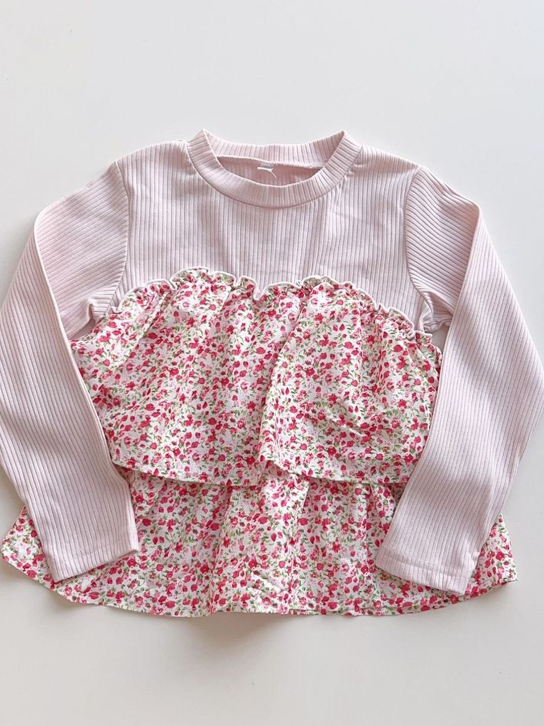 

LULU & SKY Girls Floral Print Tiered Top, Pink