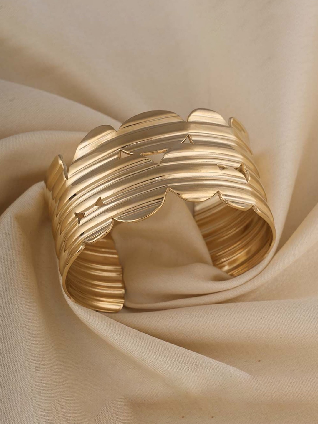 

PALMONAS Women Gold-Plated Stainless Steel Waterproof & Anti-Tarnish Cuff Bracelet