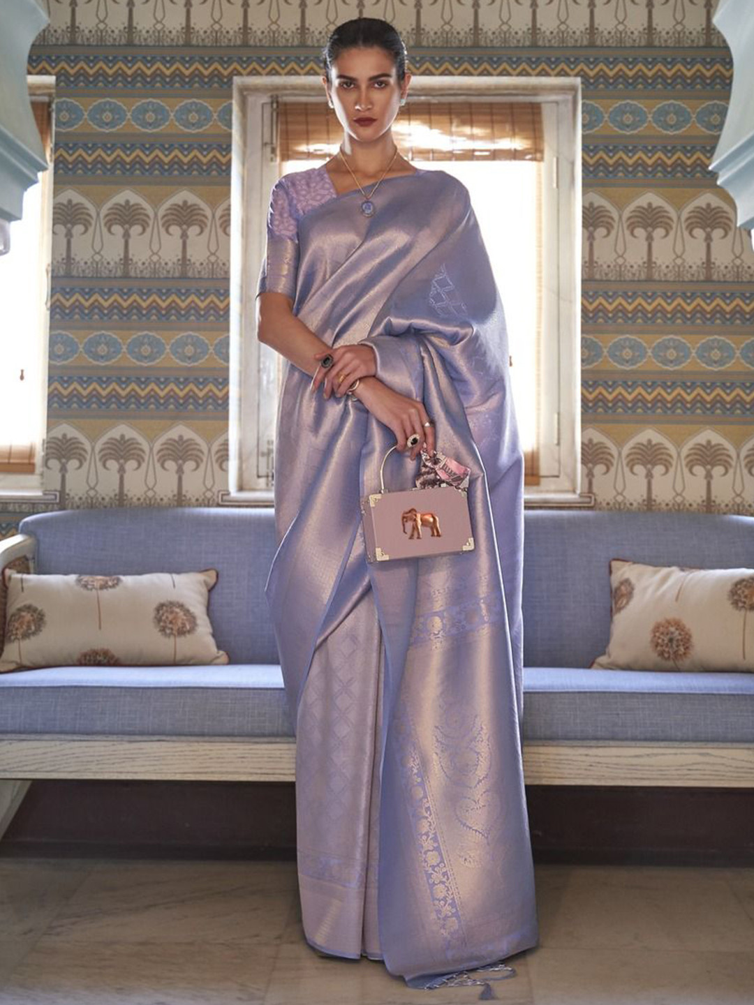 

Anouk Woven Design Zari Silk Blend Banarasi Saree, Blue