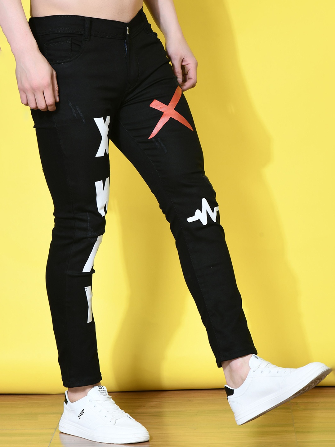 

styzon Men Jean Printed Slim Fit Cropped Jeans, Black