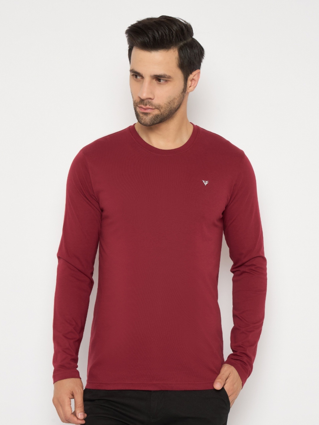 

NEVA Men Solid Round Neck Cotton T-shirt, Maroon