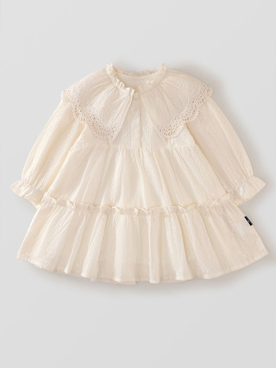

LULU & SKY Girls Round Neck Pure Cotton Fit & Flare Knee Length Dress, Beige