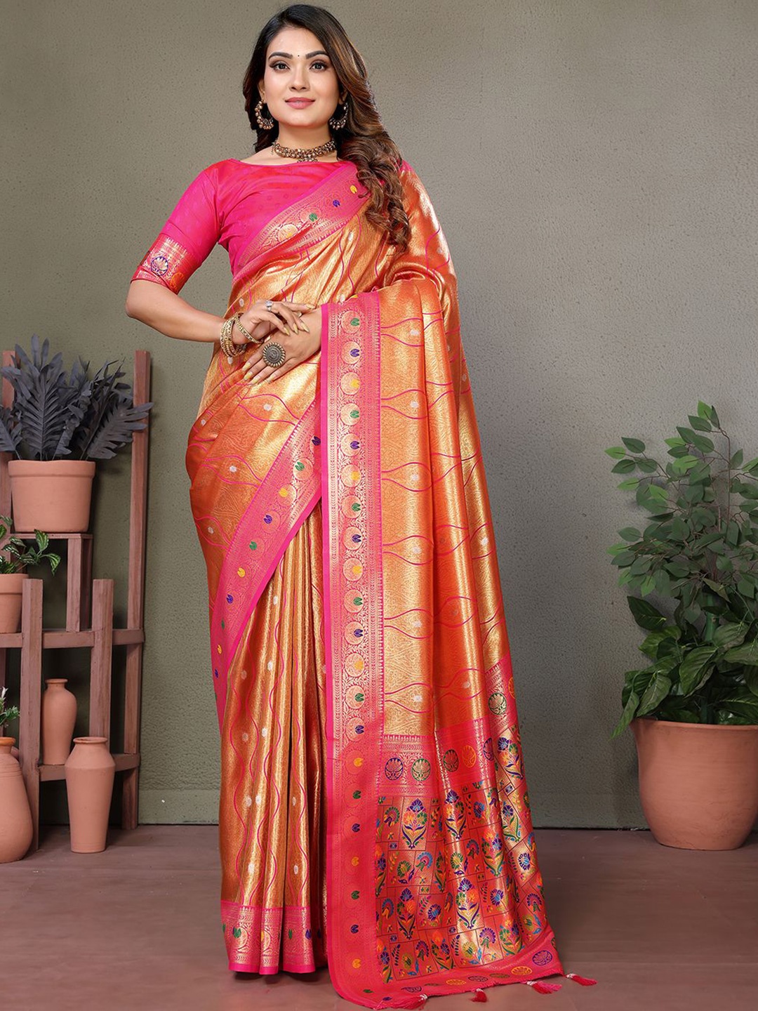 

LeeliPeeri Designer Woven Design Zari Silk Blend Designer Banarasi Saree, Orange