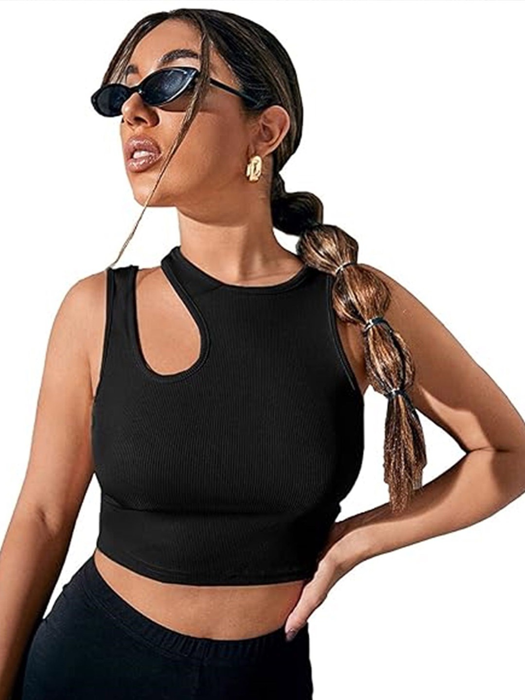 

WESTCHIC Crepe Crop Top, Black