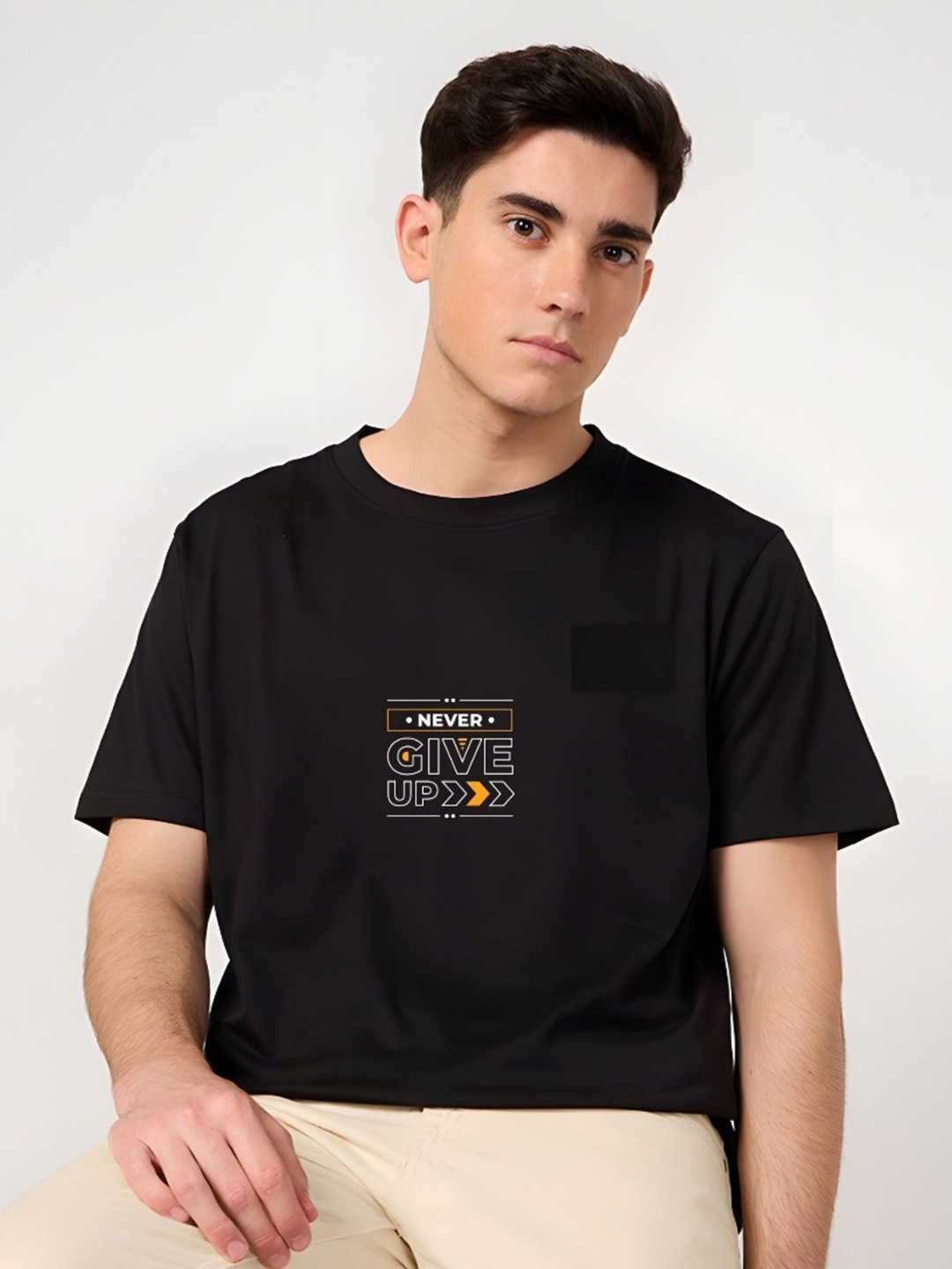 

Moda Rapido Men Typography Printed Round Neck Cotton Relaxed Fit T-shirt, Black