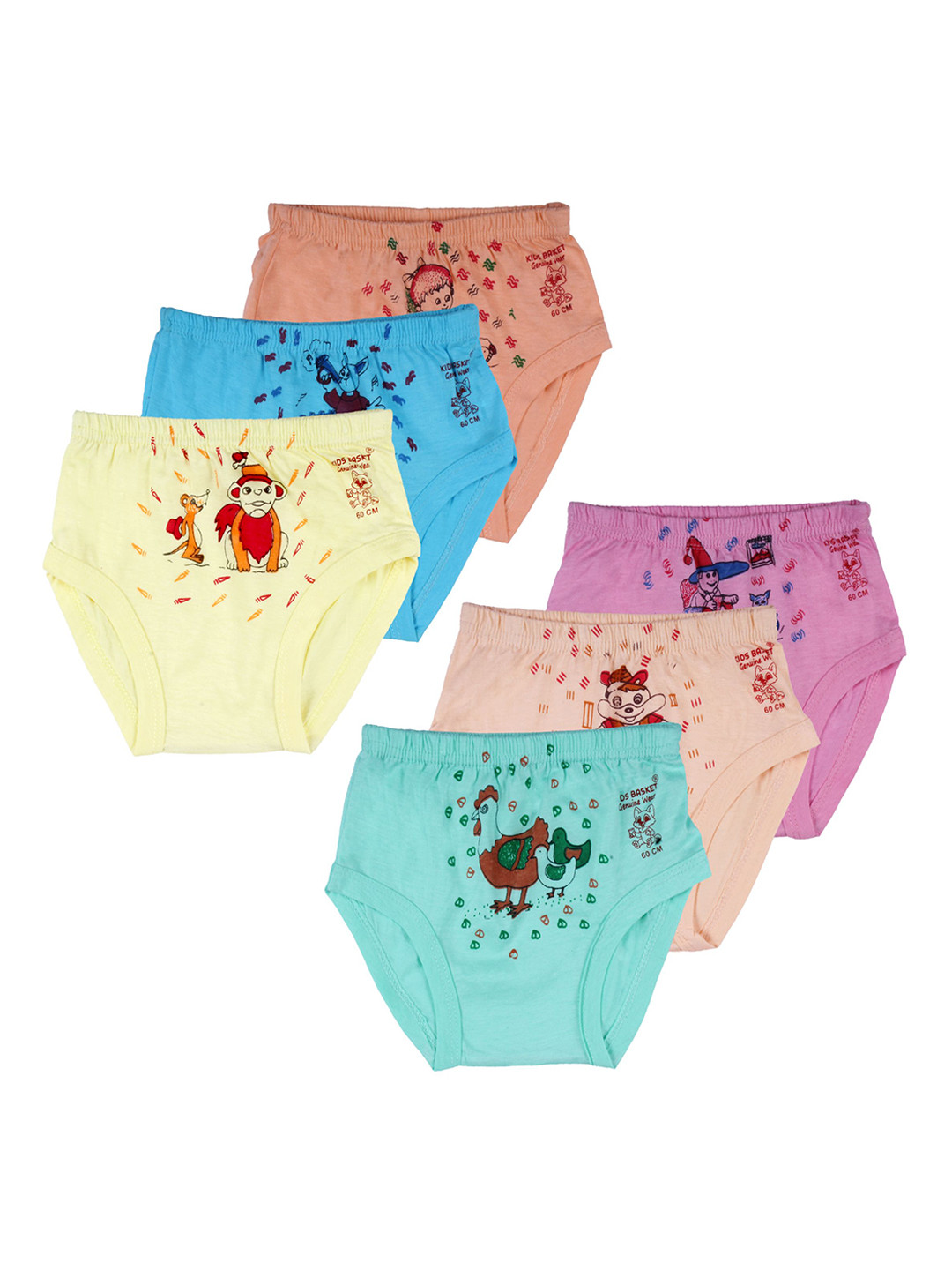 

KIDS BASKET Girls Solid Cotton Pack Of 6 Printed Mid Rise Briefs, Multi