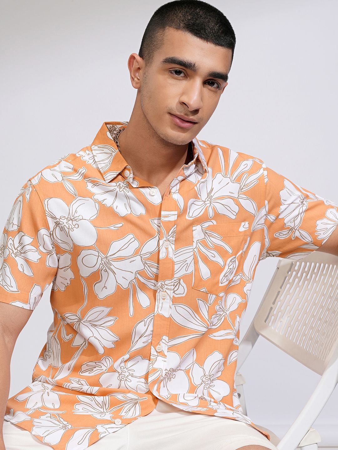 

HIGHLANDER Men Printed Casual Shirt, Orange