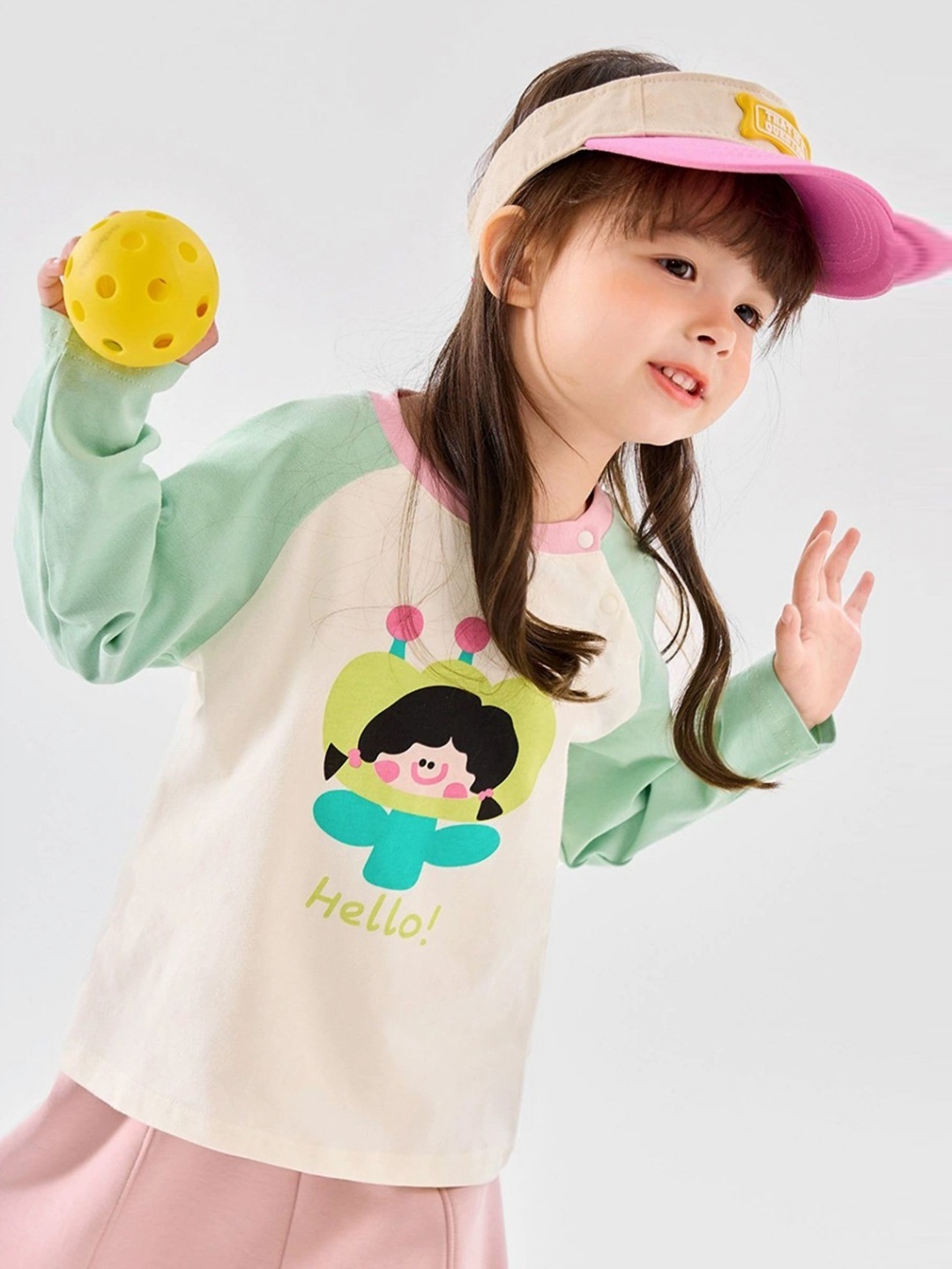 

LULU & SKY Girls Graphic Printed Round Neck Cotton T-shirt, Cream