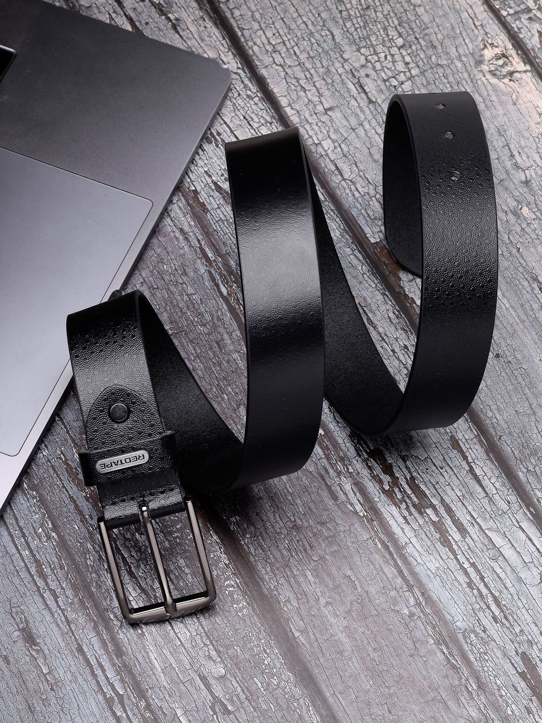 

Red Tape Men Textured Leather Belt, Black