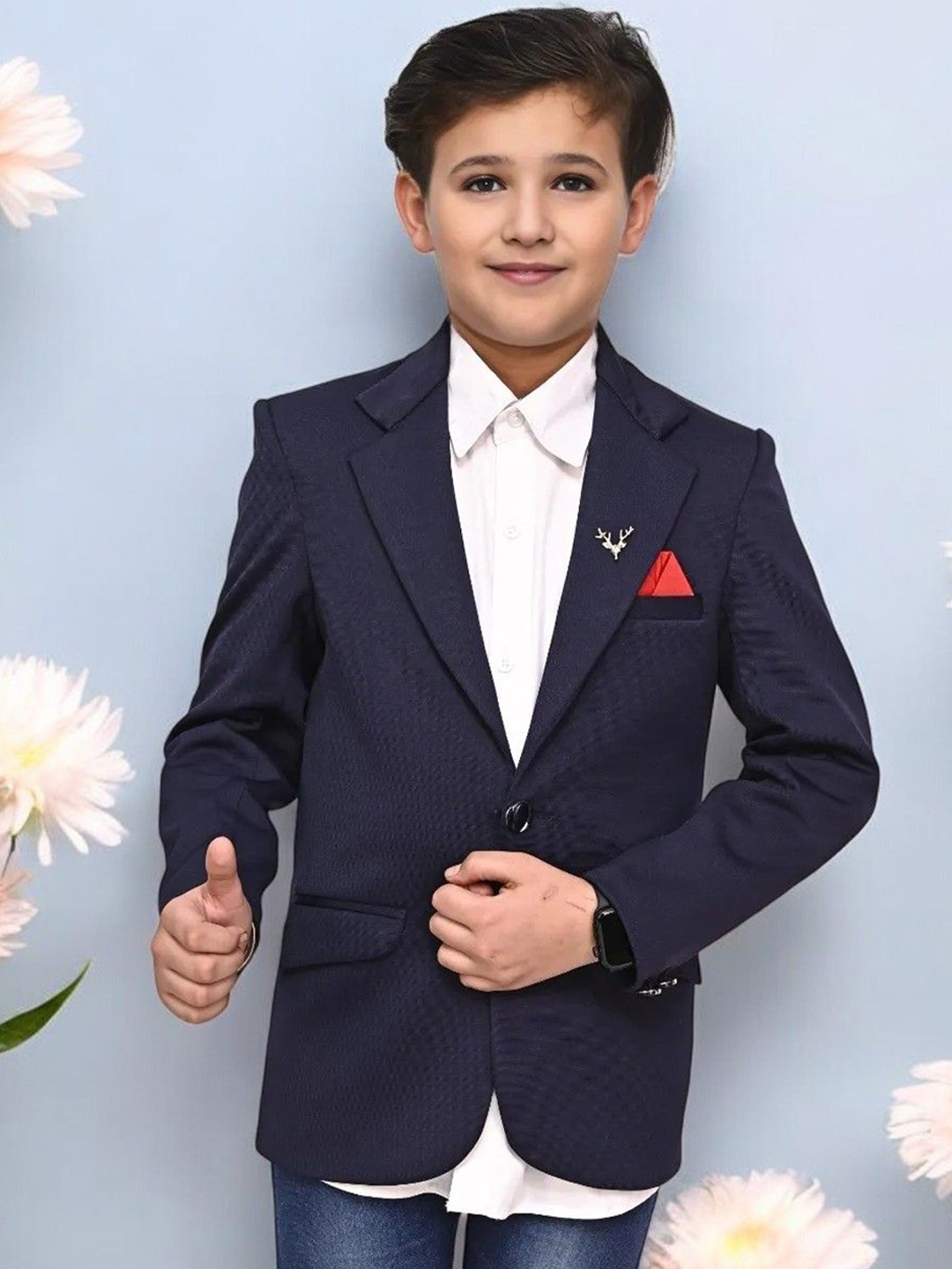 

Qitty Boys Notched Lapel Single Breasted Party Blazer With Shirt, Navy blue