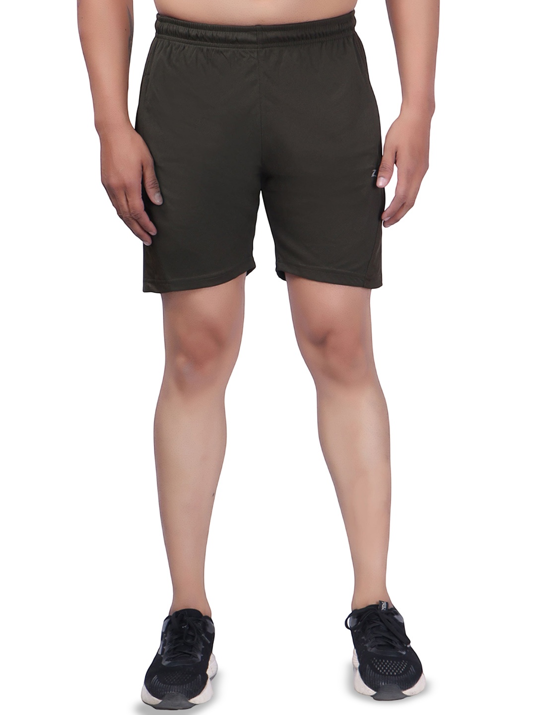 

Z Zagros Men Solid Mid Rise Elasticated Sports Shorts, Olive