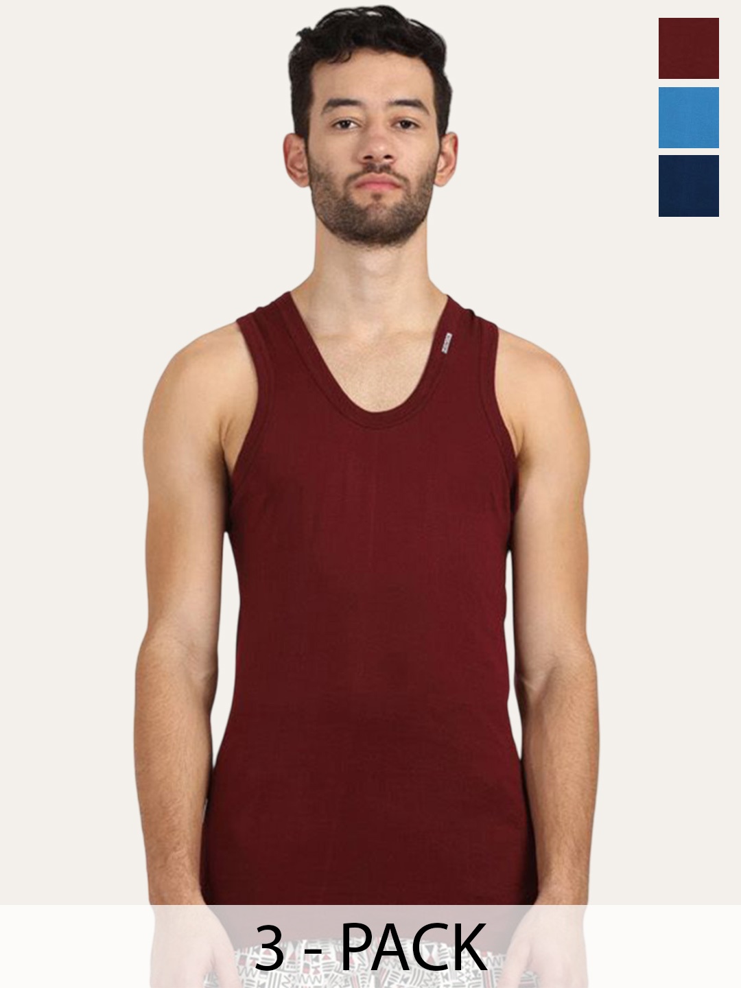 

Rupa Pack Of 3 Assorted Pure Cotton Innerwear Vests Frontline-Color-Asst-RN-3-95