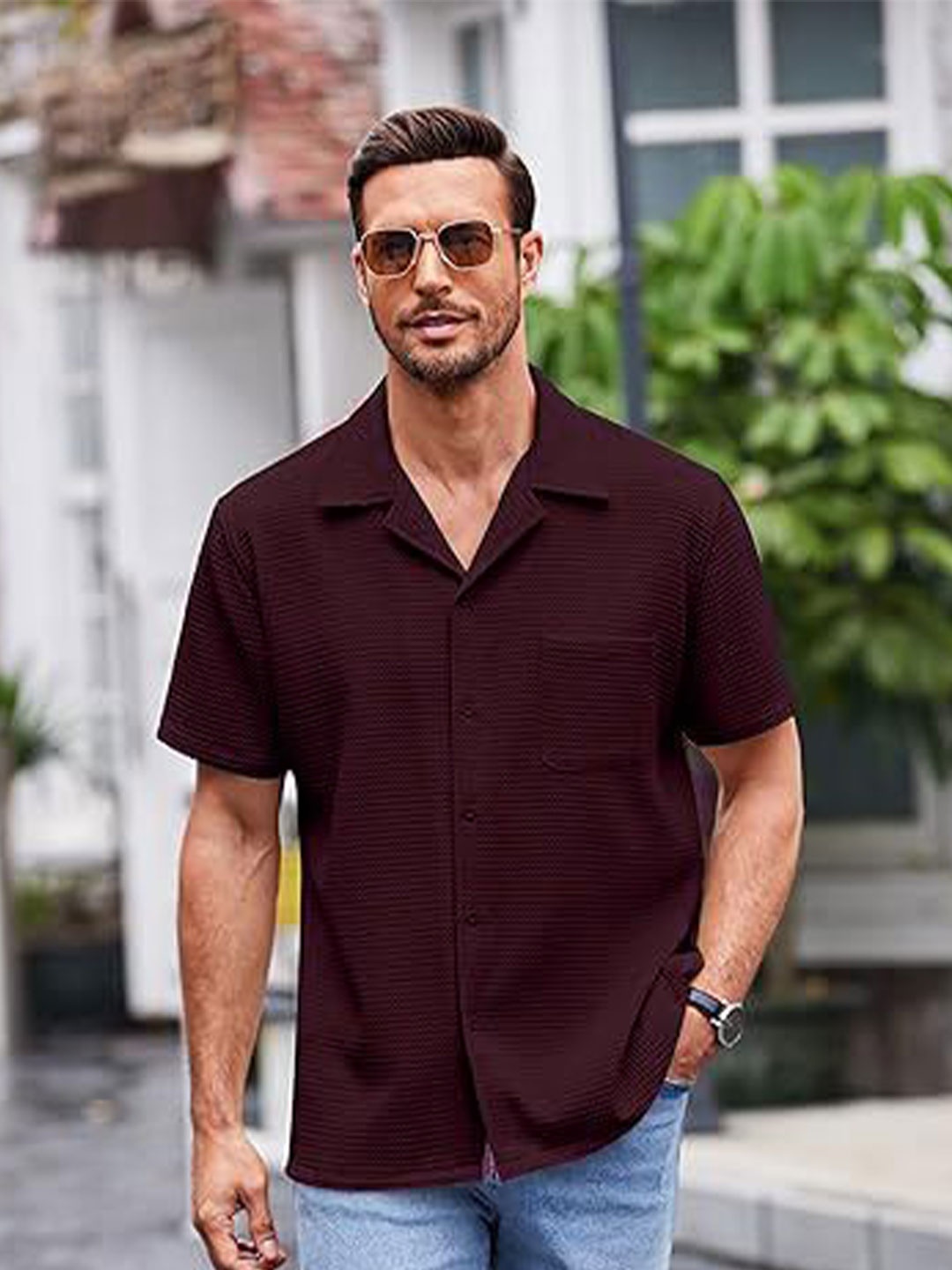

Colorchakra Men Opaque Casual Shirt, Burgundy