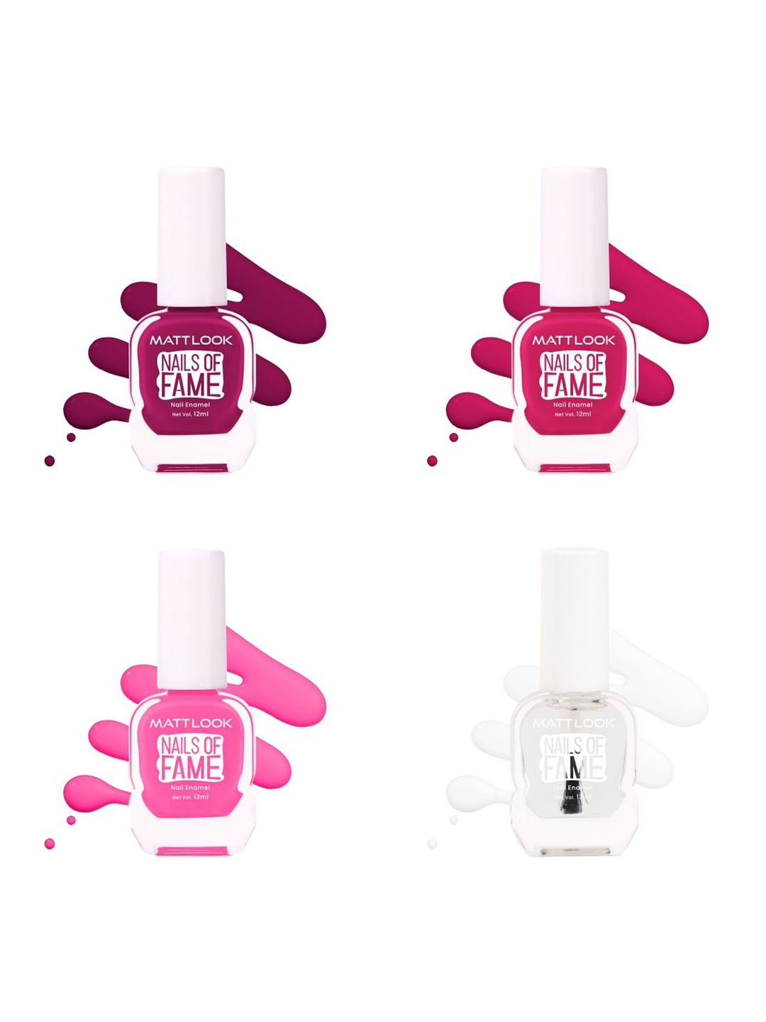 

MATTLOOK Nails Of Fame Set Of 4 Nail Enamel - 12 ml Each - Shade - 54 - 49 - 46 - 1, Purple