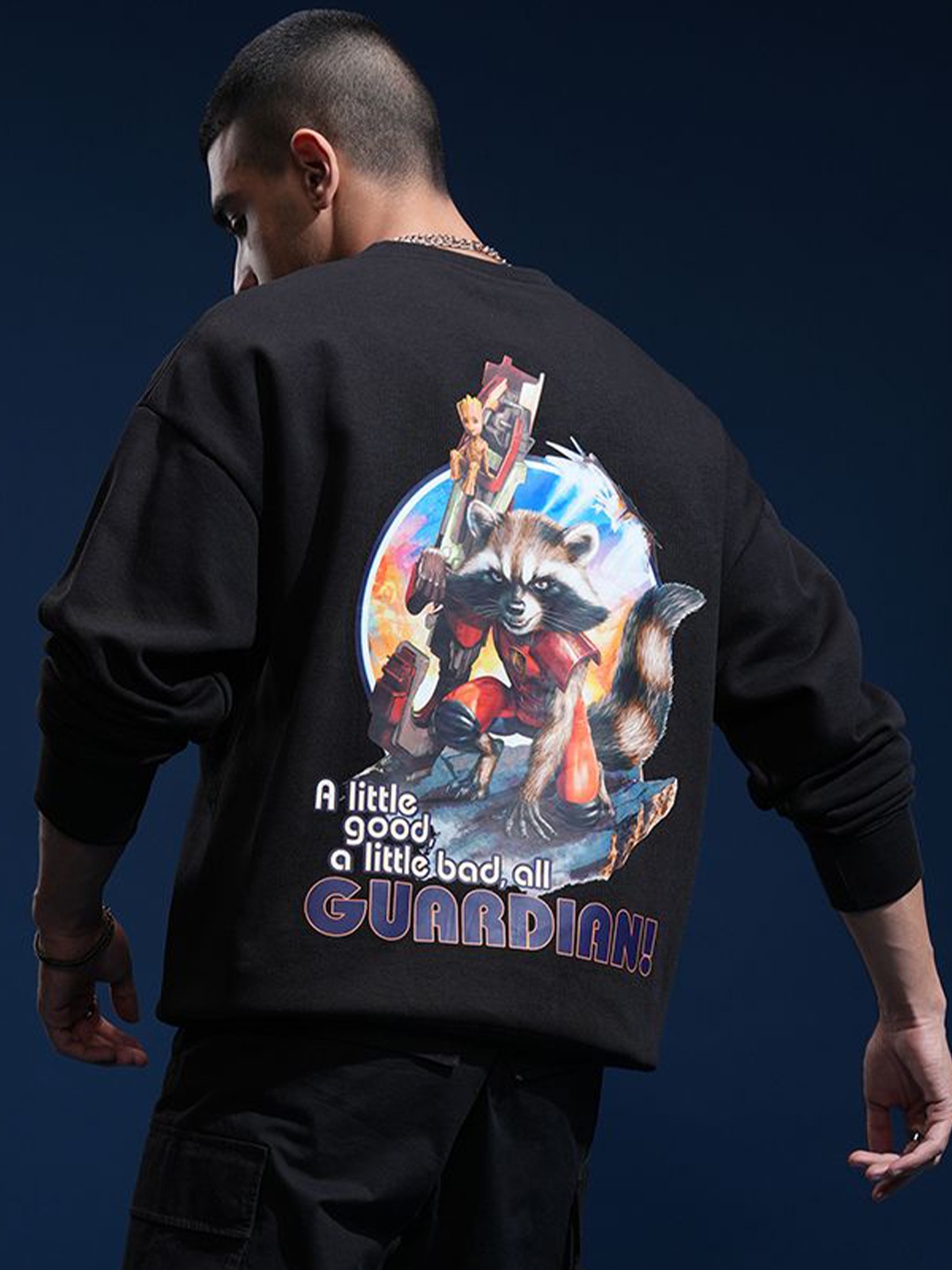

HIGHLANDER Marvel Men Oversized Drop Shoulder Crew Nweck Sweatshirt, Black