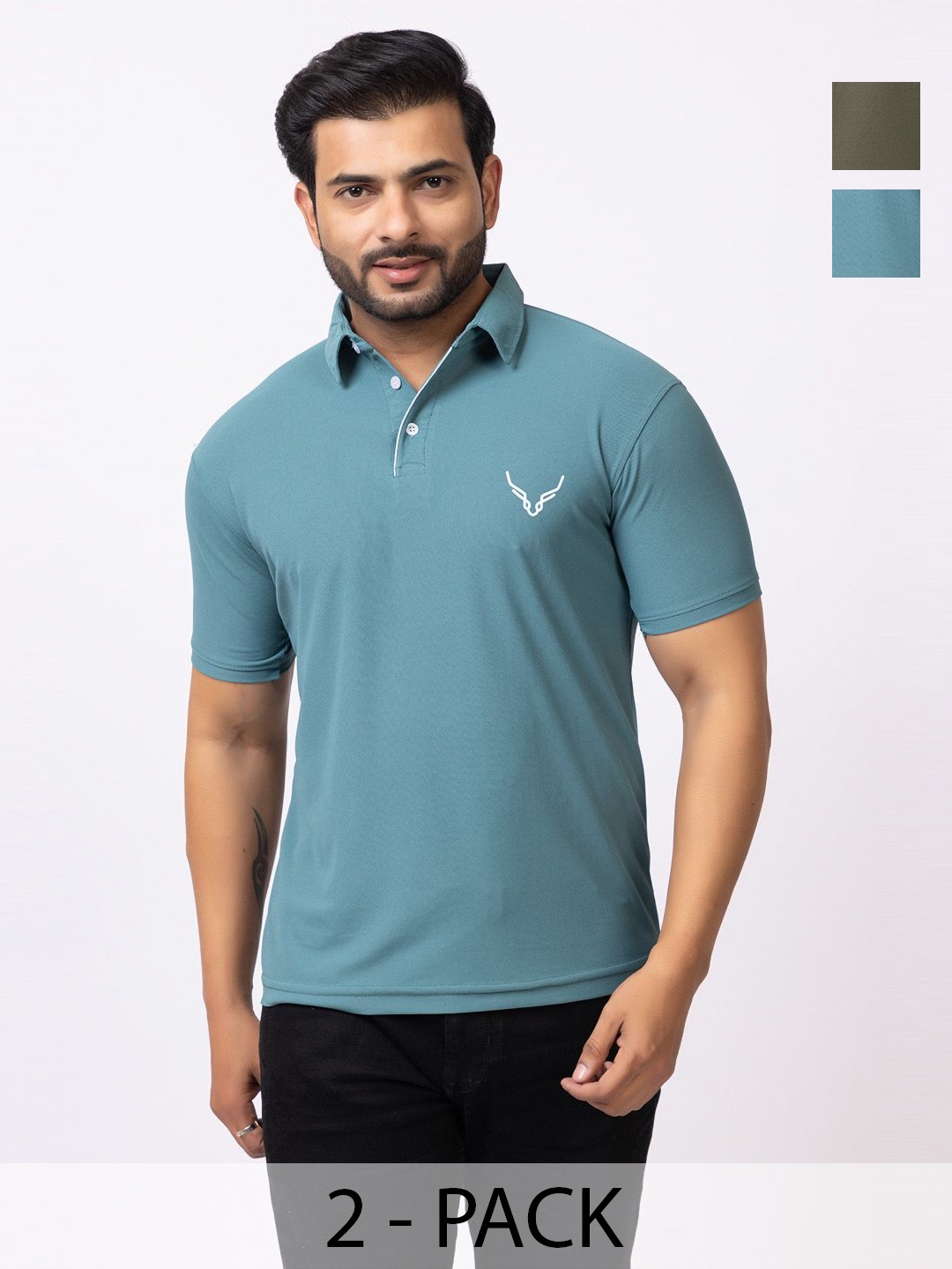 

BUFFARO Men Solid Polo Collar Cotton T-shirt, Green