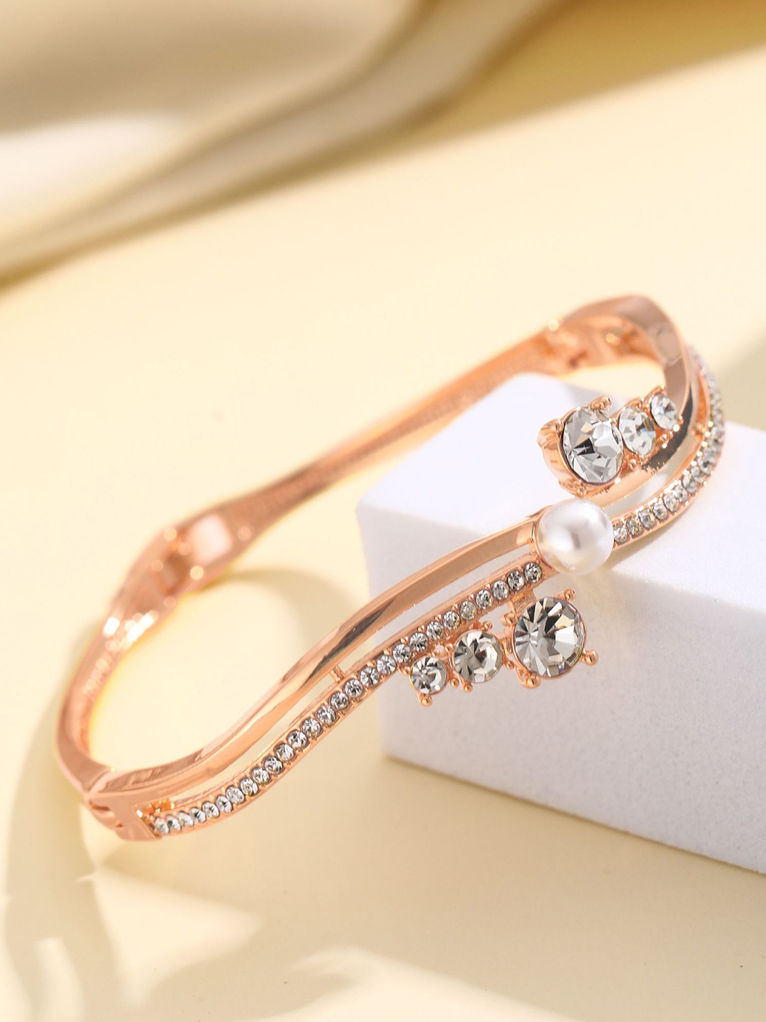 

Shining Diva Fashion Rose Gold-Plated Crystals Studded Bangle-Style Bracelet