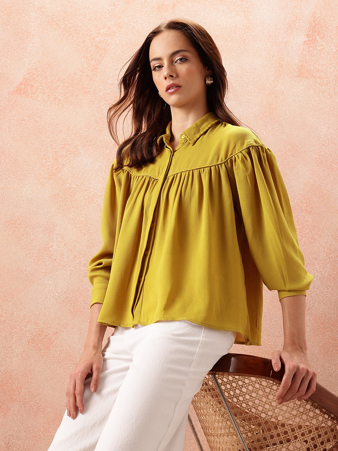 

all about you Opaque Casual Shirt, Mustard