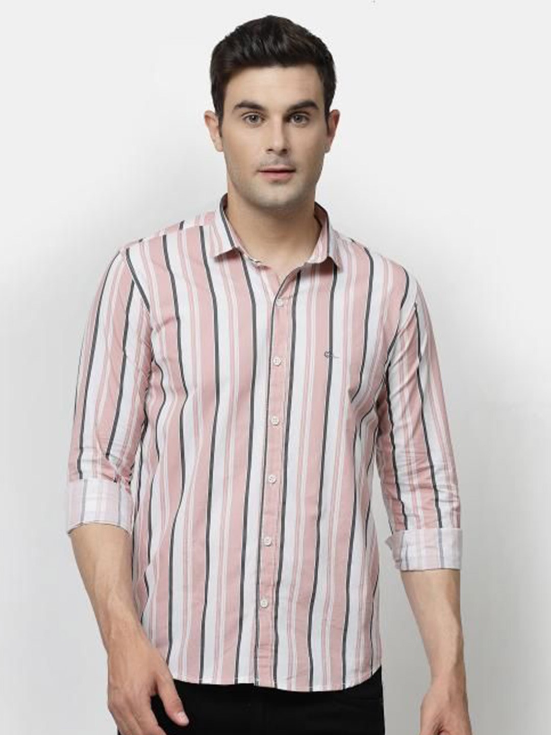 

allan peter Men Classic Fit Spread Collar Vertical Striped Cotton Casual Shirt, White