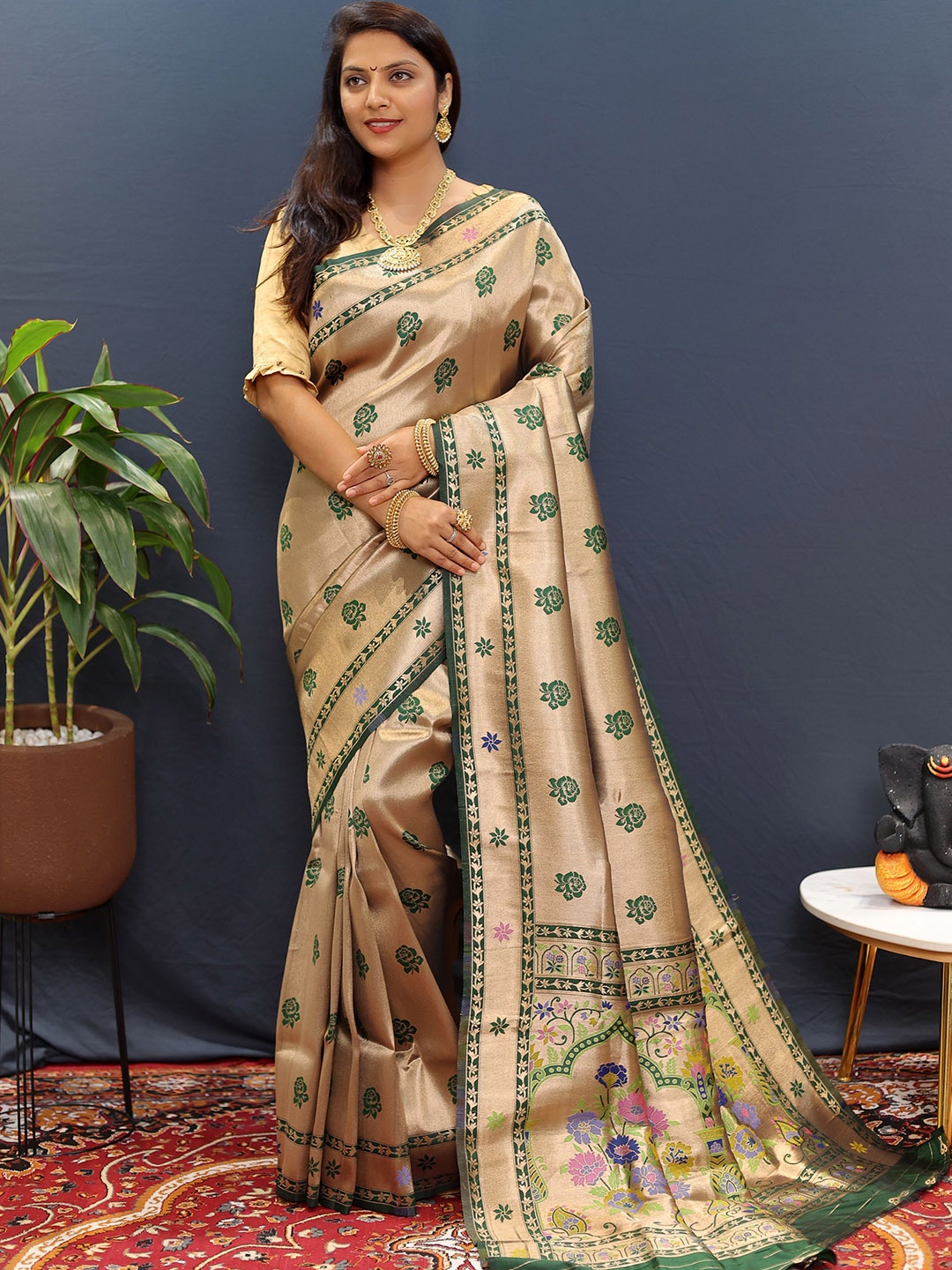 

Kandora Woven Design Zari Pure Silk Paithani Saree, Beige