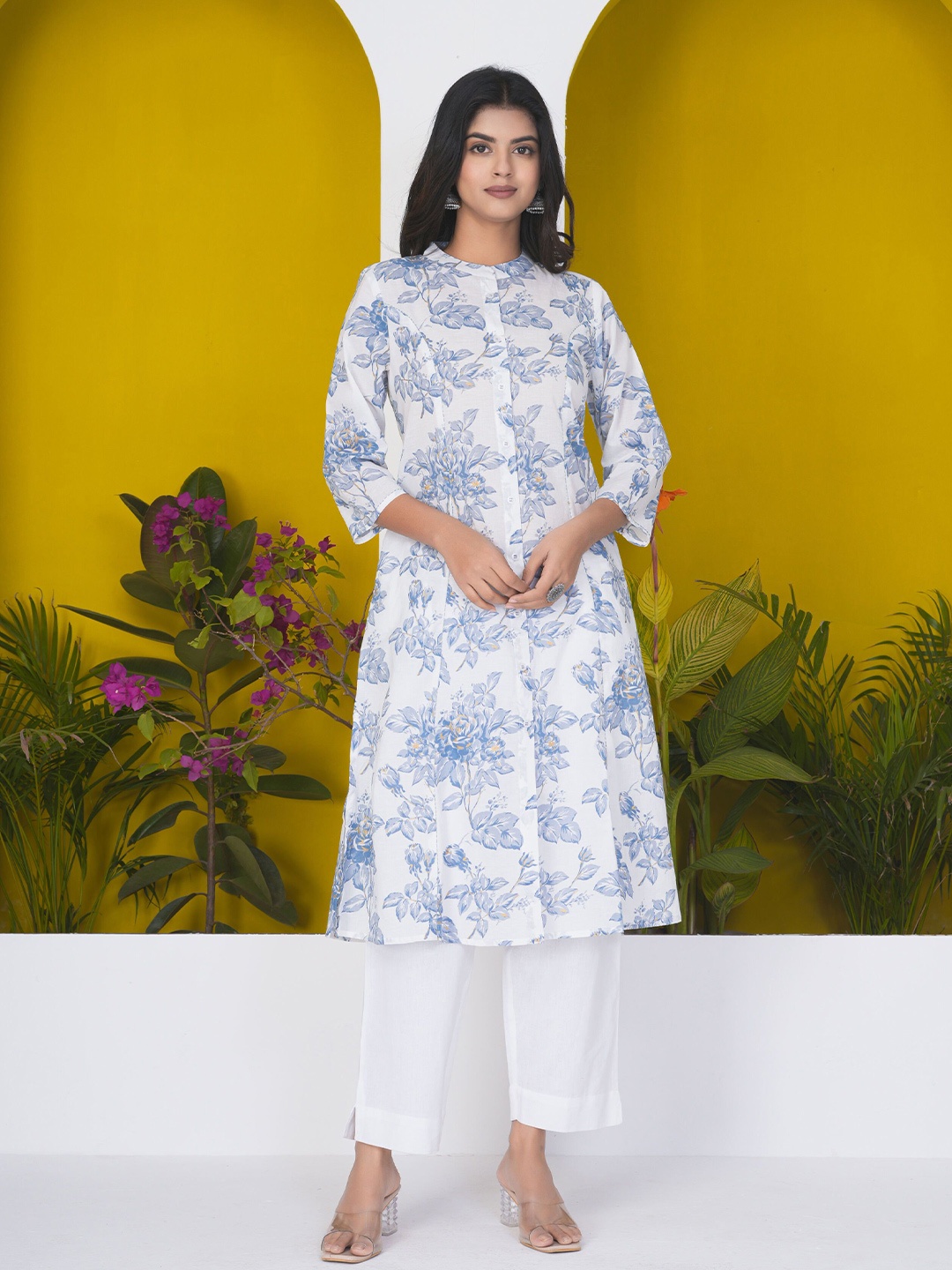 

GATIM Floral Printed Cotton Kurta, White