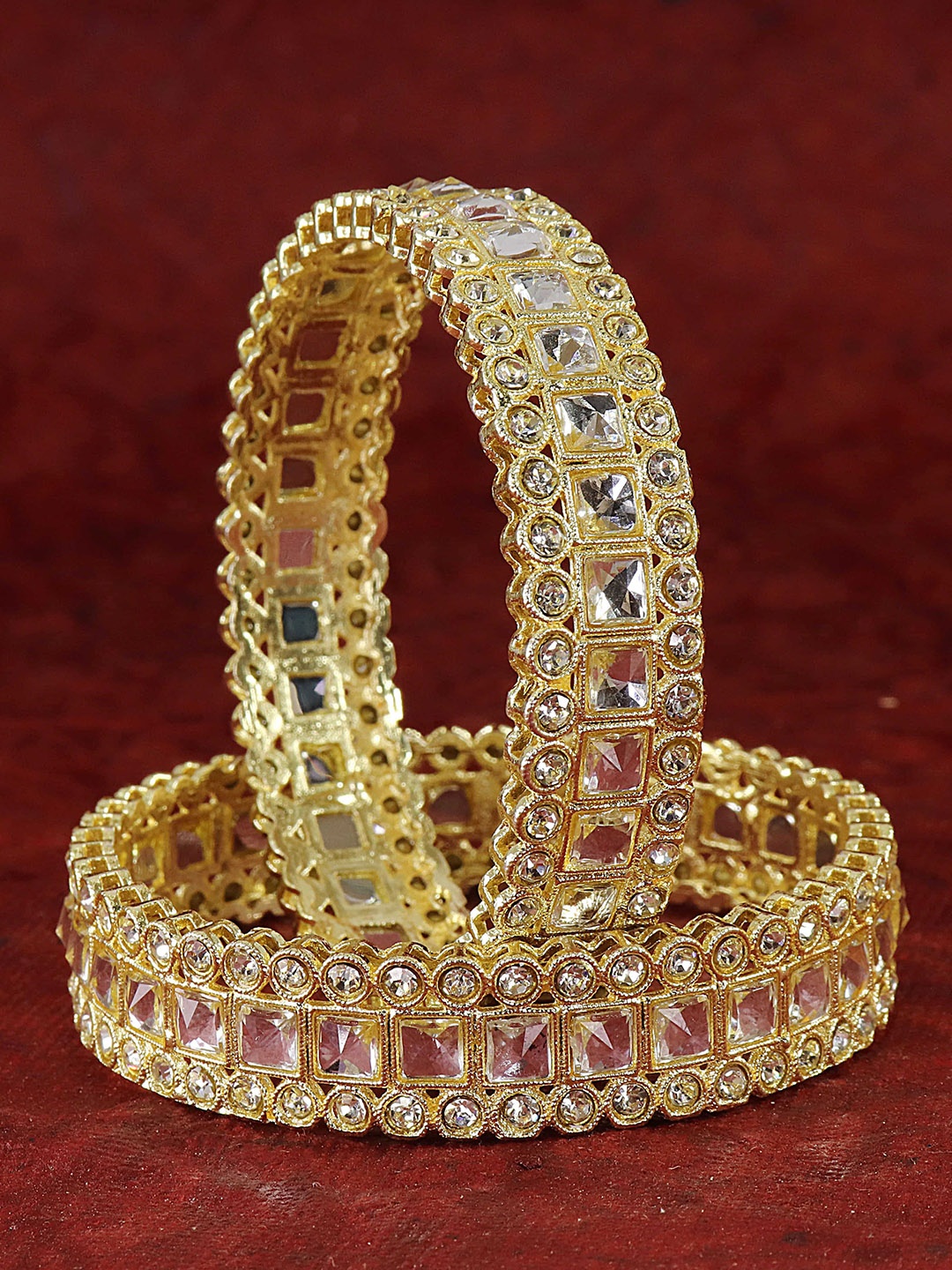 

ZULKA Set Of 2 Gold-Plated Kundan Stone-Studded Bangles