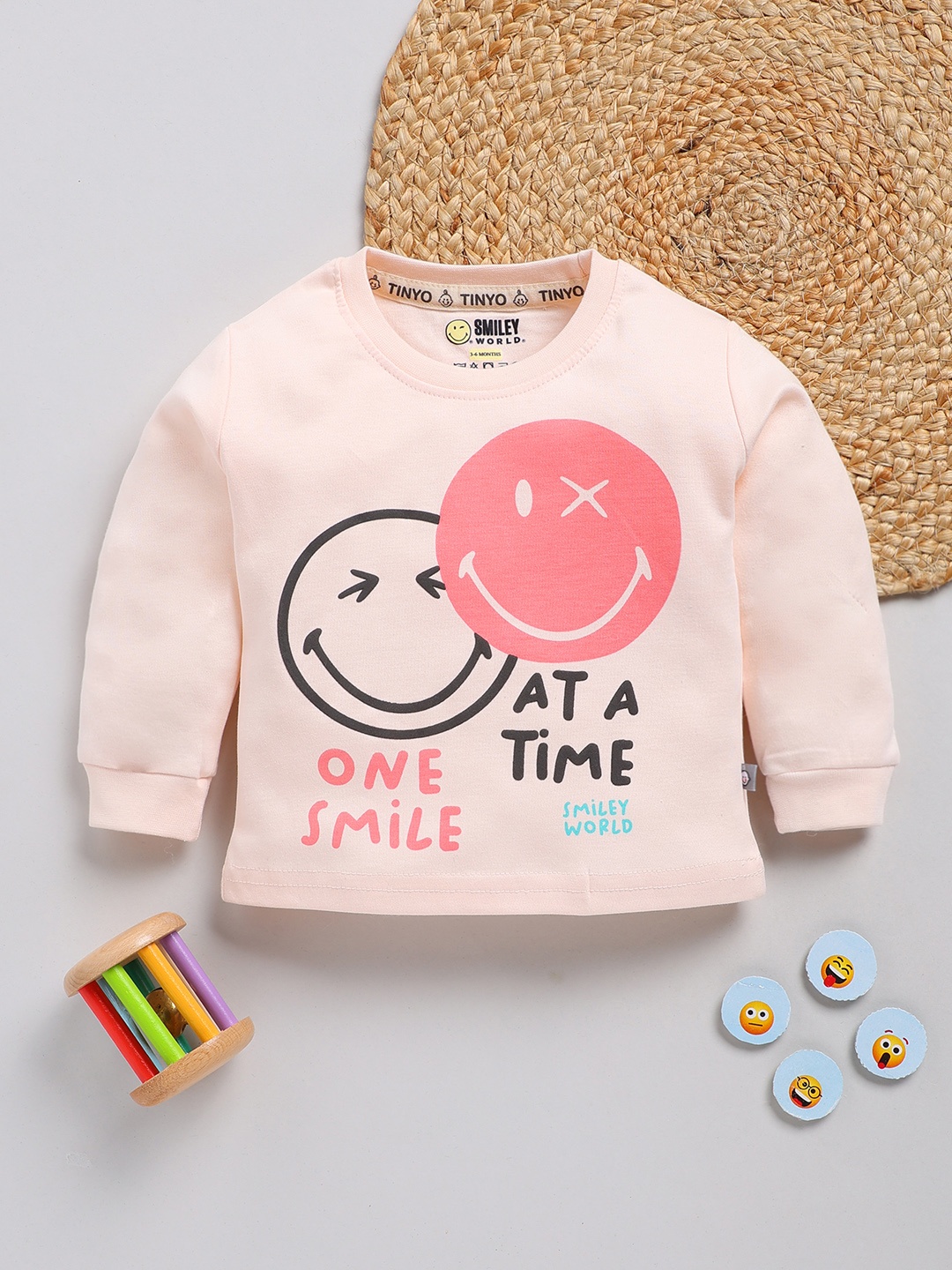 

YK X Tinyo Infant Boys Printed Cotton T-shirt, Peach