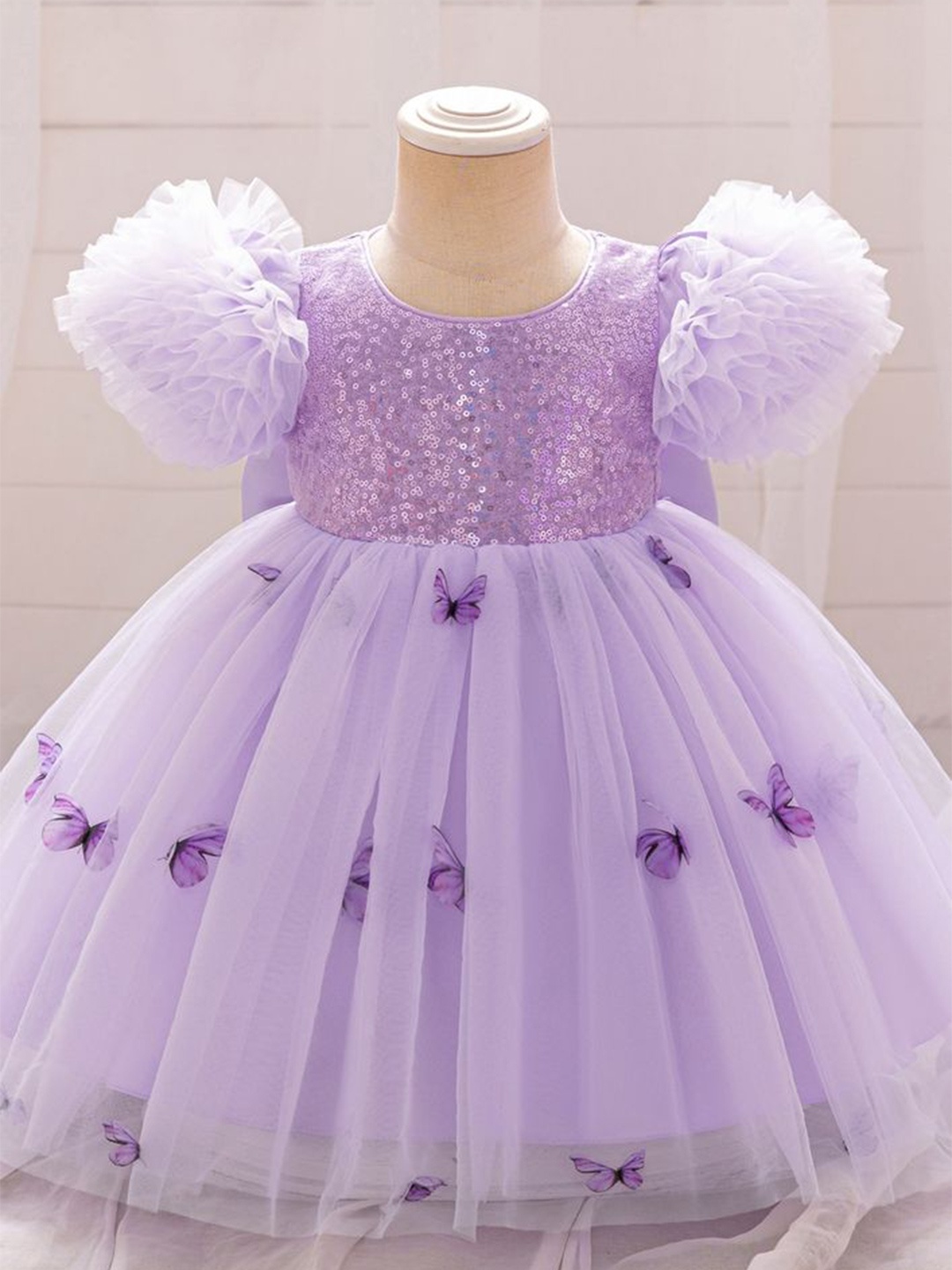 

LULU & SKY Flutter Sleeve Fit & Flare Sequin Dress, Purple