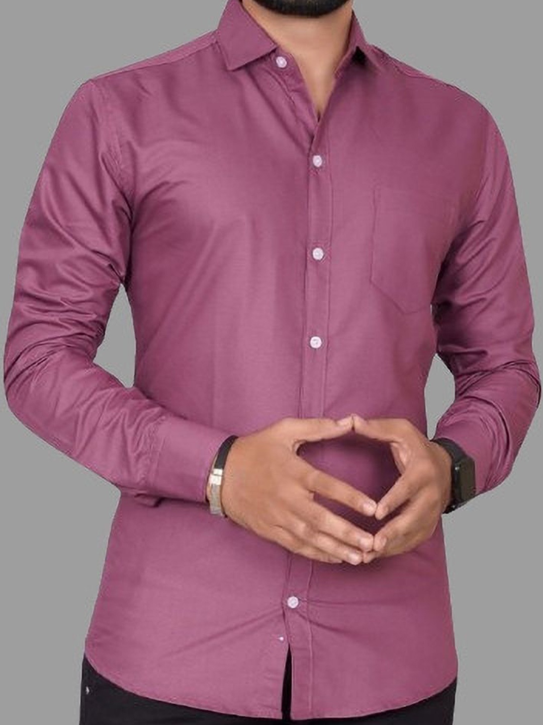 

Metronaut Men Standard Regular Fit Spread Collar Solid Cotton Casual Shirt, Magenta