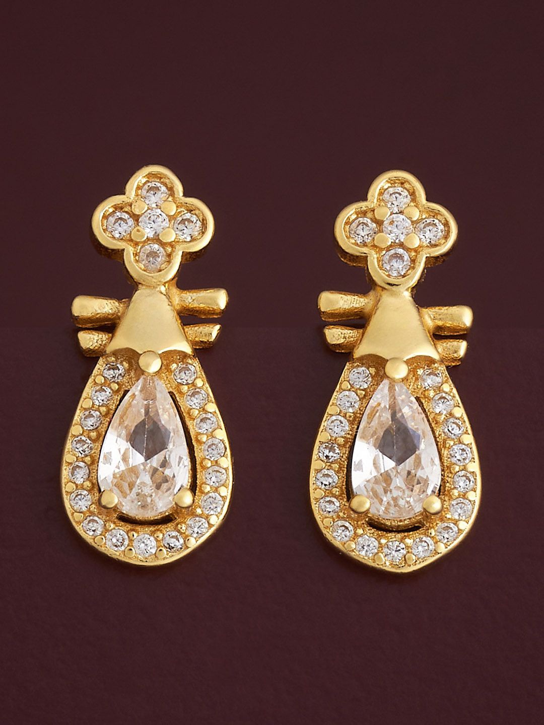 

Kushal's Fashion Jewellery 92.5 Silver Gold-Plated Classic CZ-Stone Studded Studs