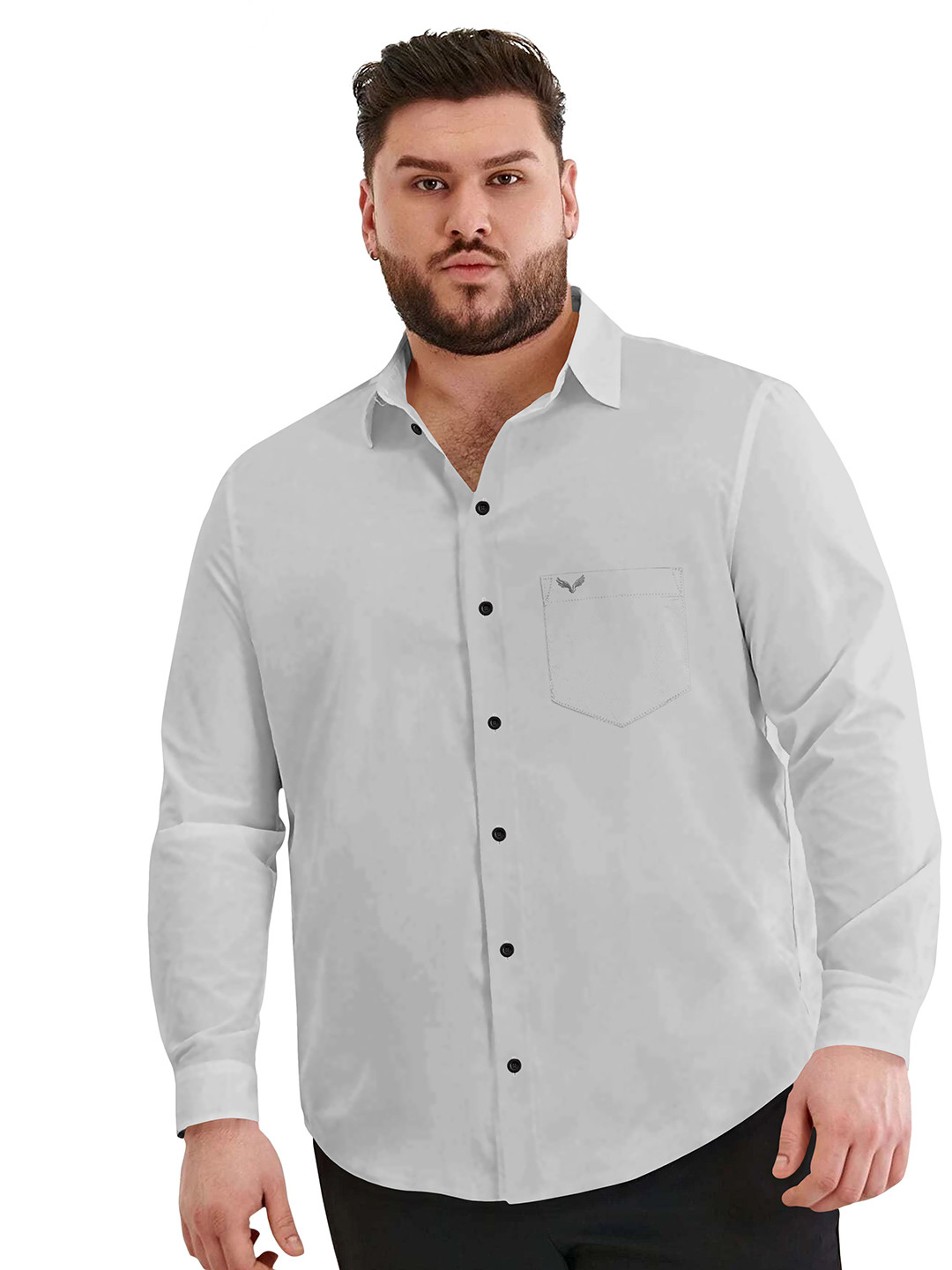 

Aloof Men Plus Size Classic Fit Spread Collar Solid Cotton Casual Shirt, Grey