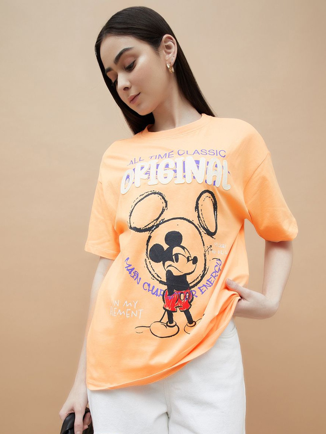 

Ginger by Lifestyle Women Mickey Mouse Printed T Shirt, Orange