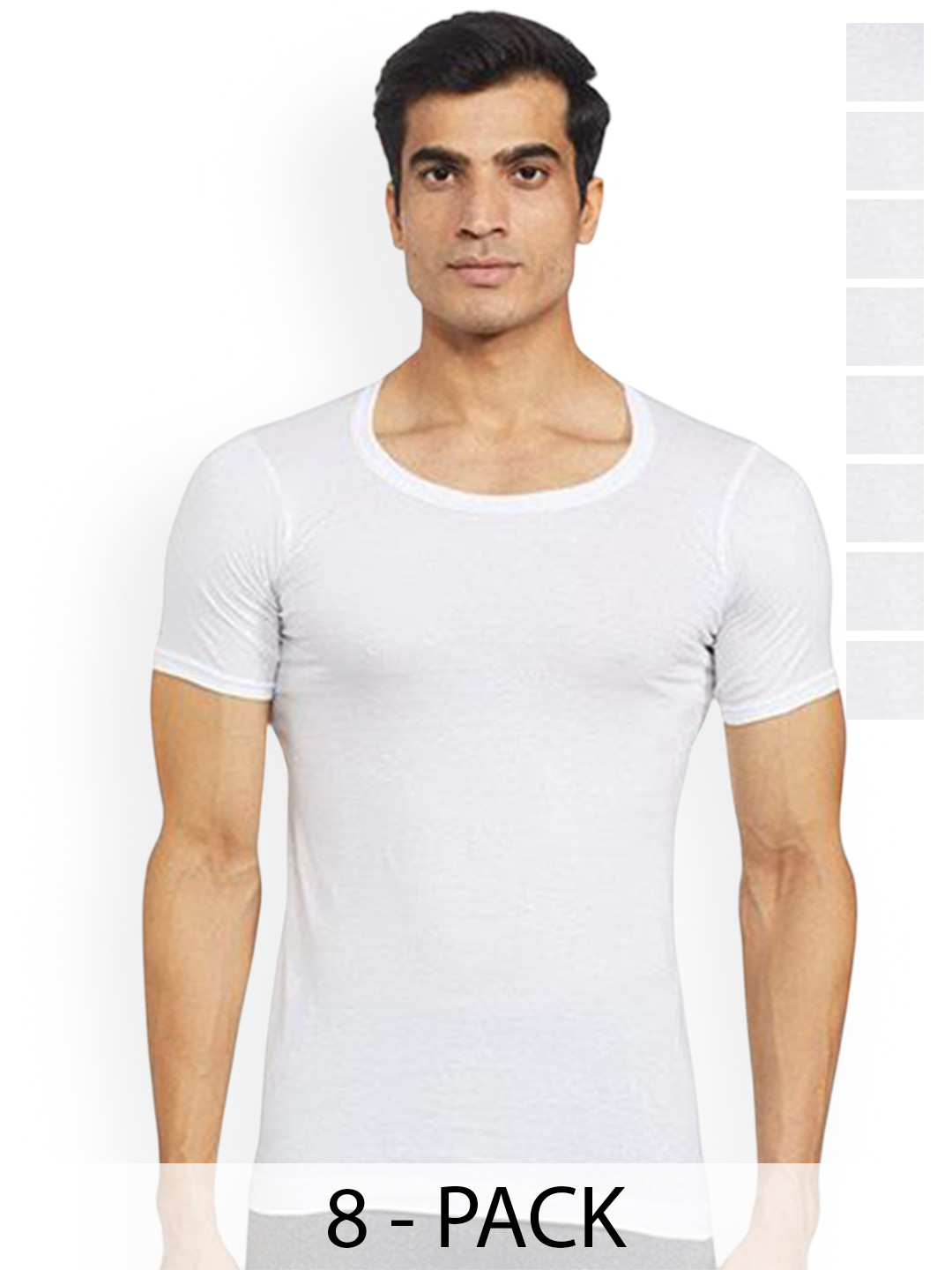 

Rupa Pack Of 8 Pure Cotton Under Shirt Vests Frontline-Sky-White-RNS-8-100