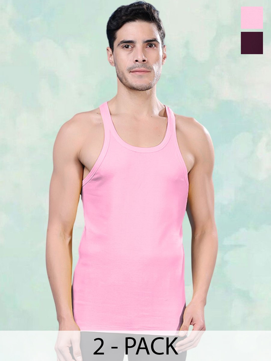 

FBAR Pack Of 2 Pure Cotton Gym Innerwear Vests FBCA-10-16, Pink